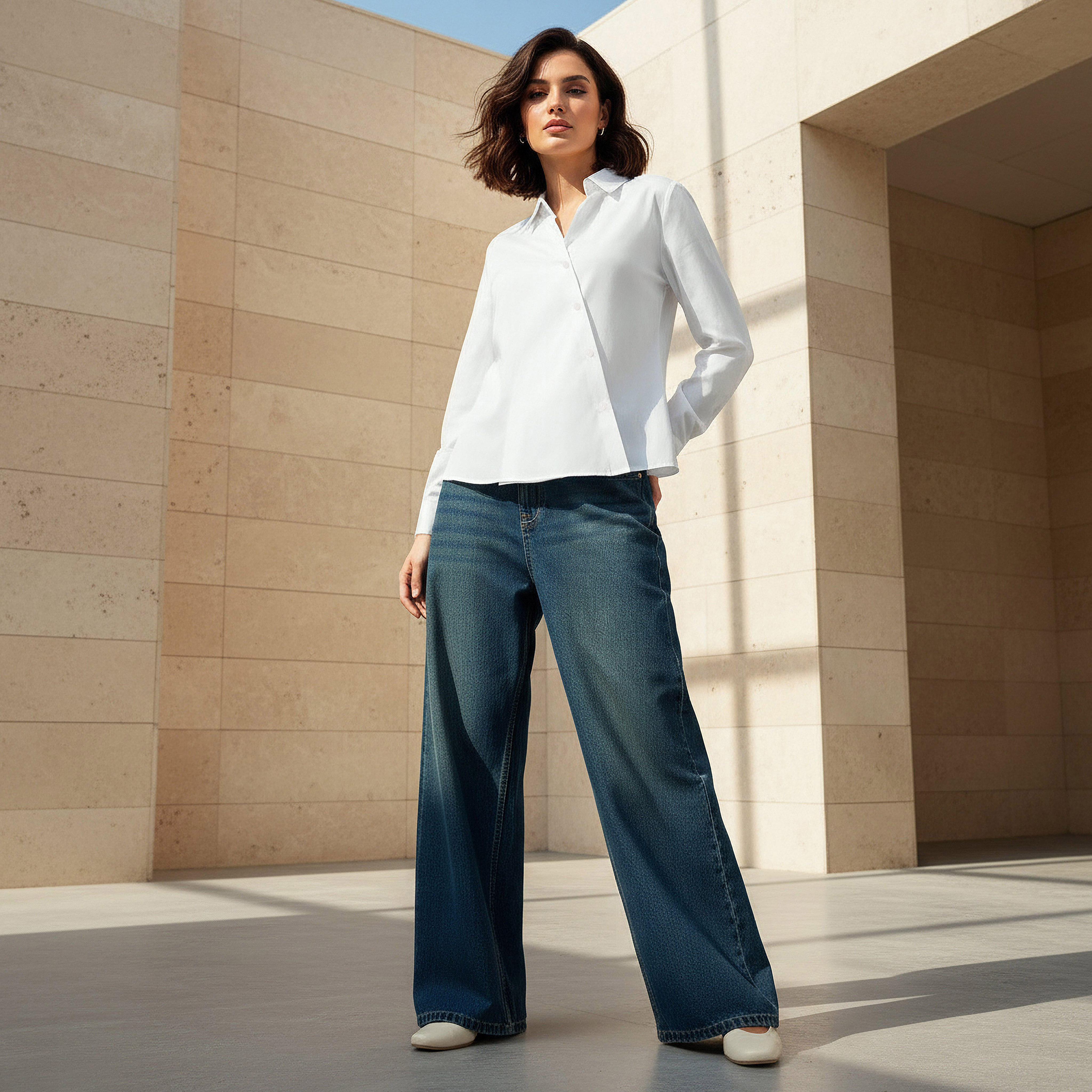Regular Fit Overlap Shirt with Long Sleeves-women-clothing-shirtsandblouses-shirts-image-2