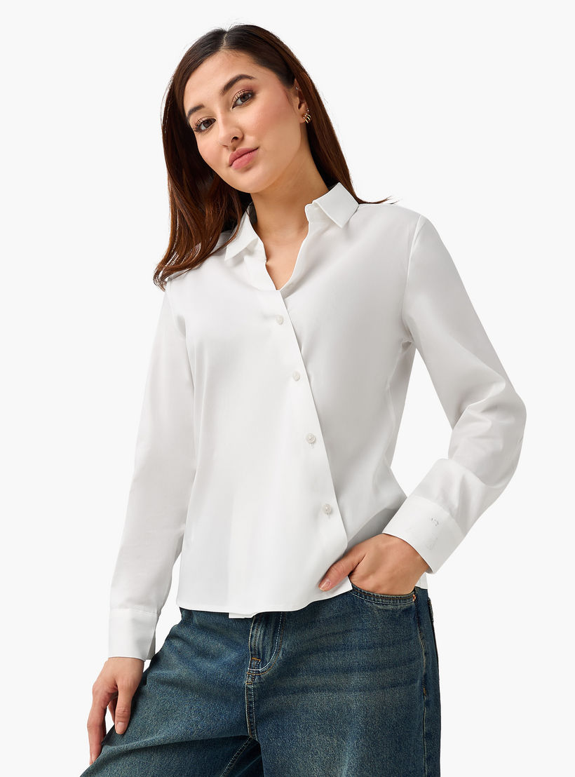 Regular Fit Overlap Shirt with Long Sleeves-women-clothing-shirtsandblouses-shirts-image-3