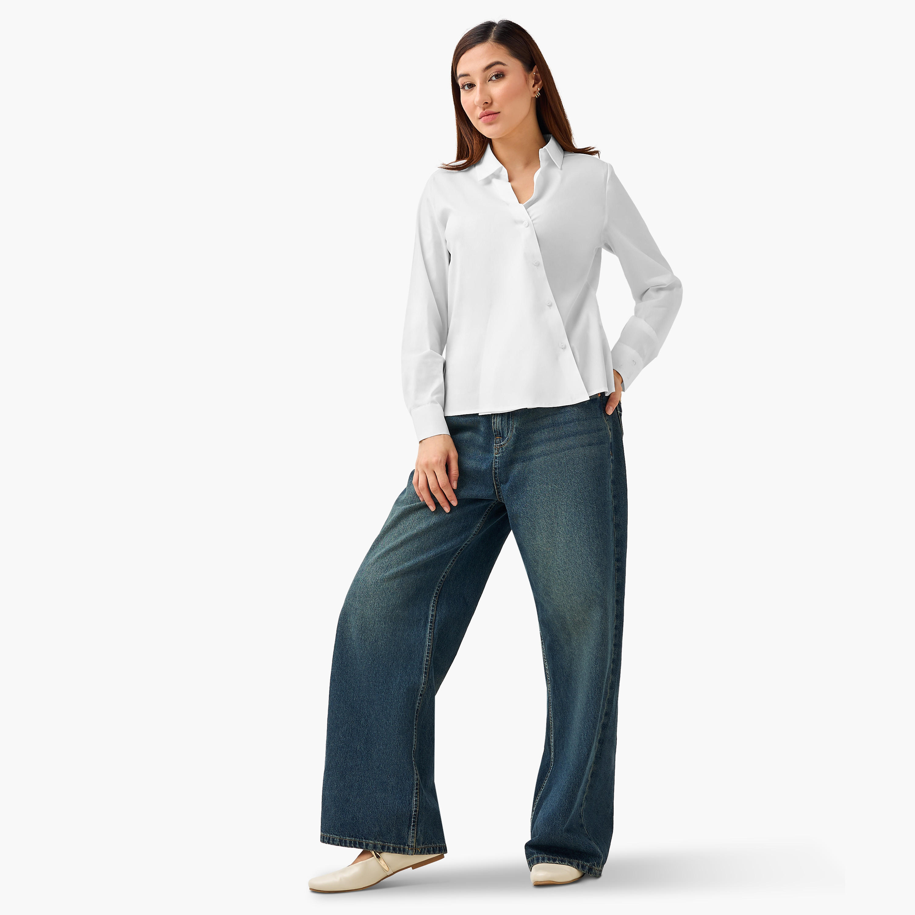 Regular Fit Overlap Shirt with Long Sleeves-women-clothing-shirtsandblouses-shirts-image-4