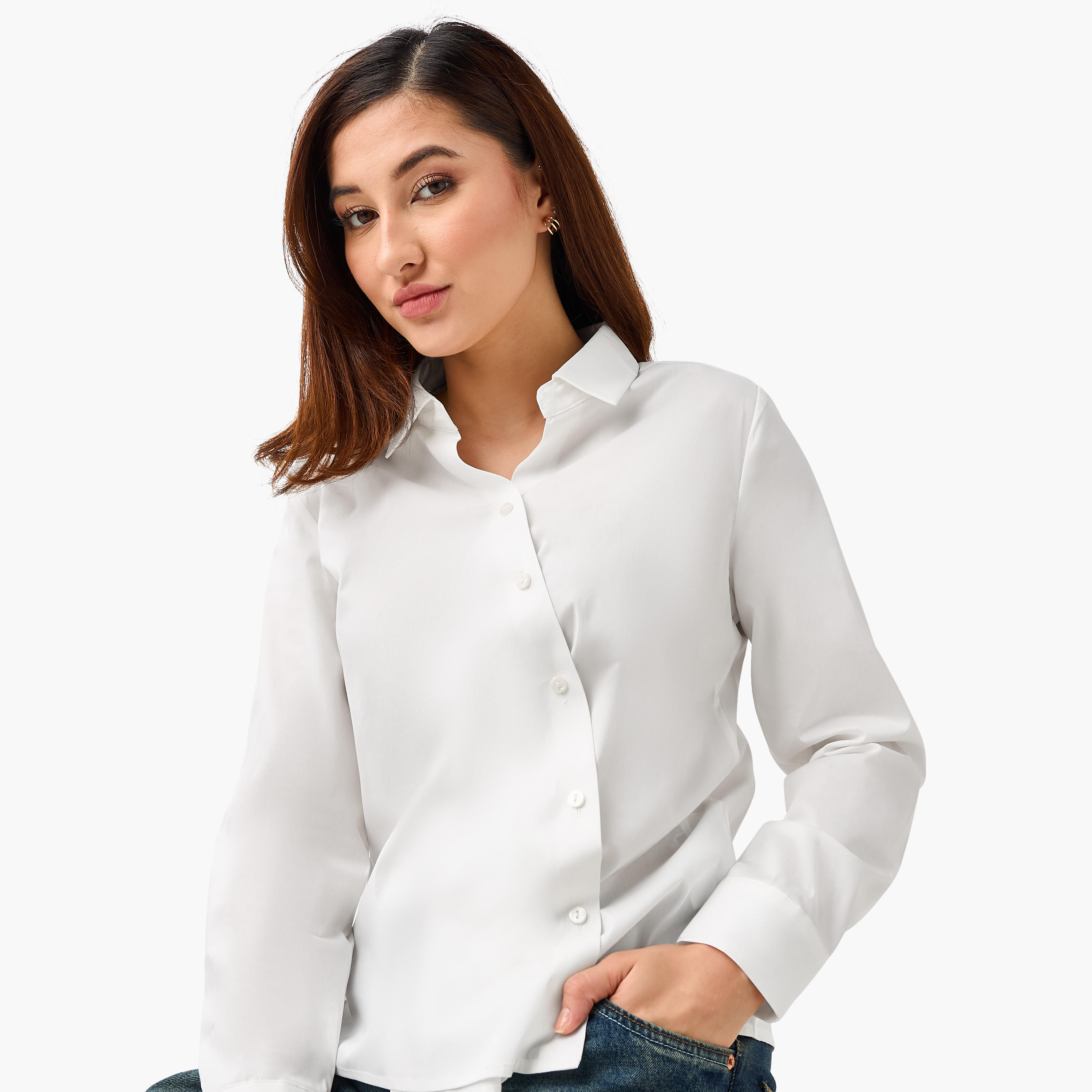 Regular Fit Overlap Shirt with Long Sleeves-women-clothing-shirtsandblouses-shirts-image-7
