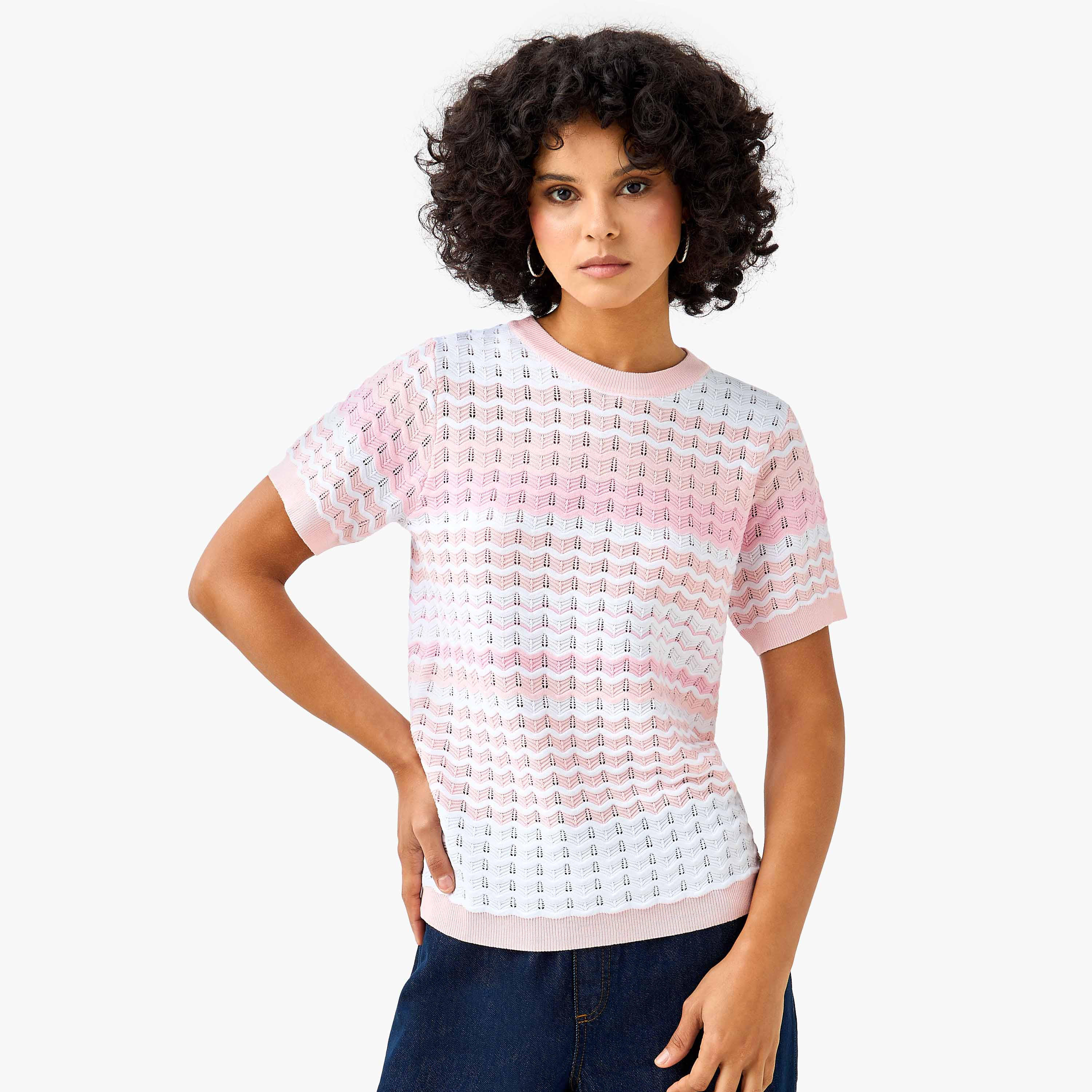 بلوزة مقلمة بقصة عادية وملمس بارز-women-clothing-shirtsandblouses-blouses-image-4