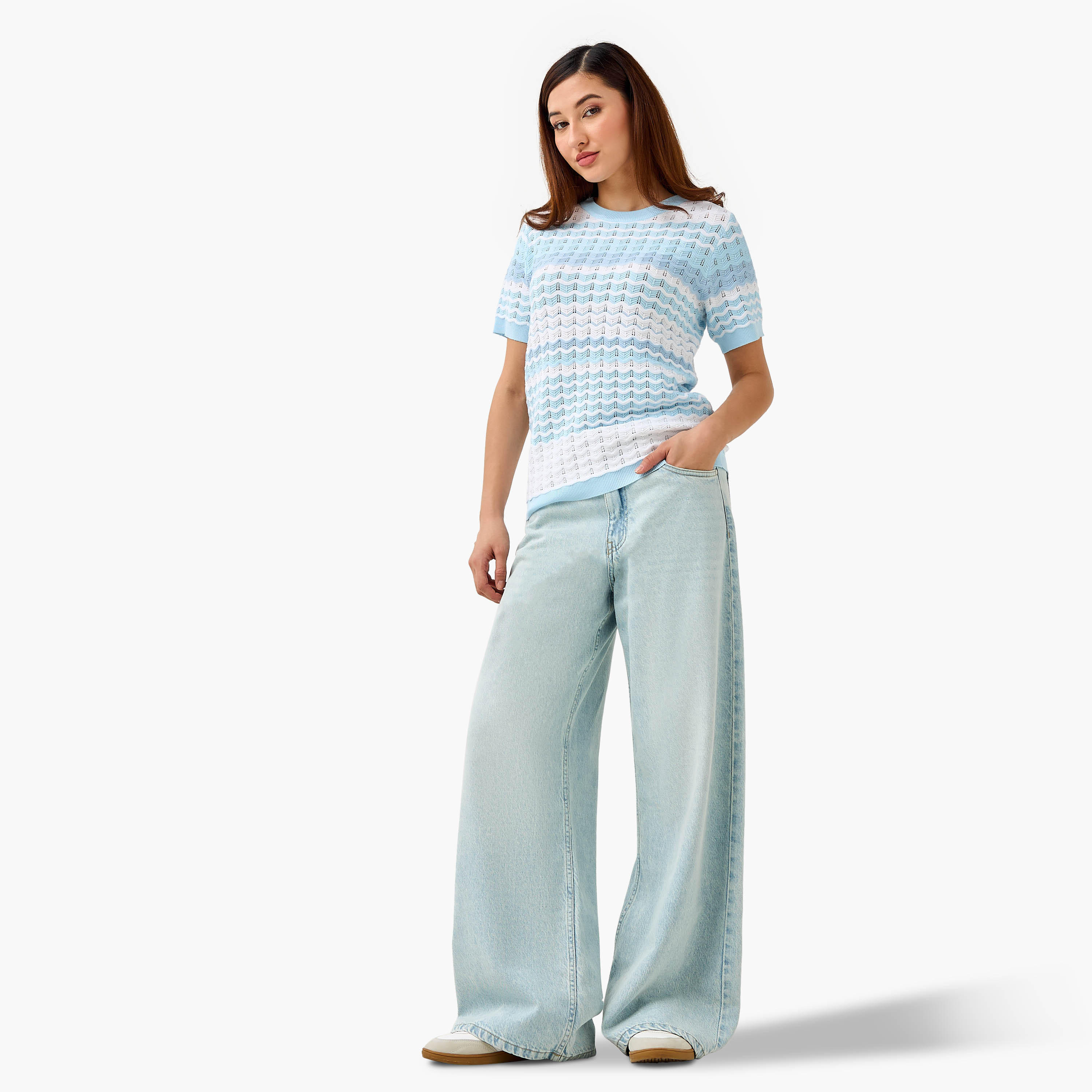 بلوزة محبوكة بقصة عادية-women-clothing-shirtsandblouses-blouses-image-4