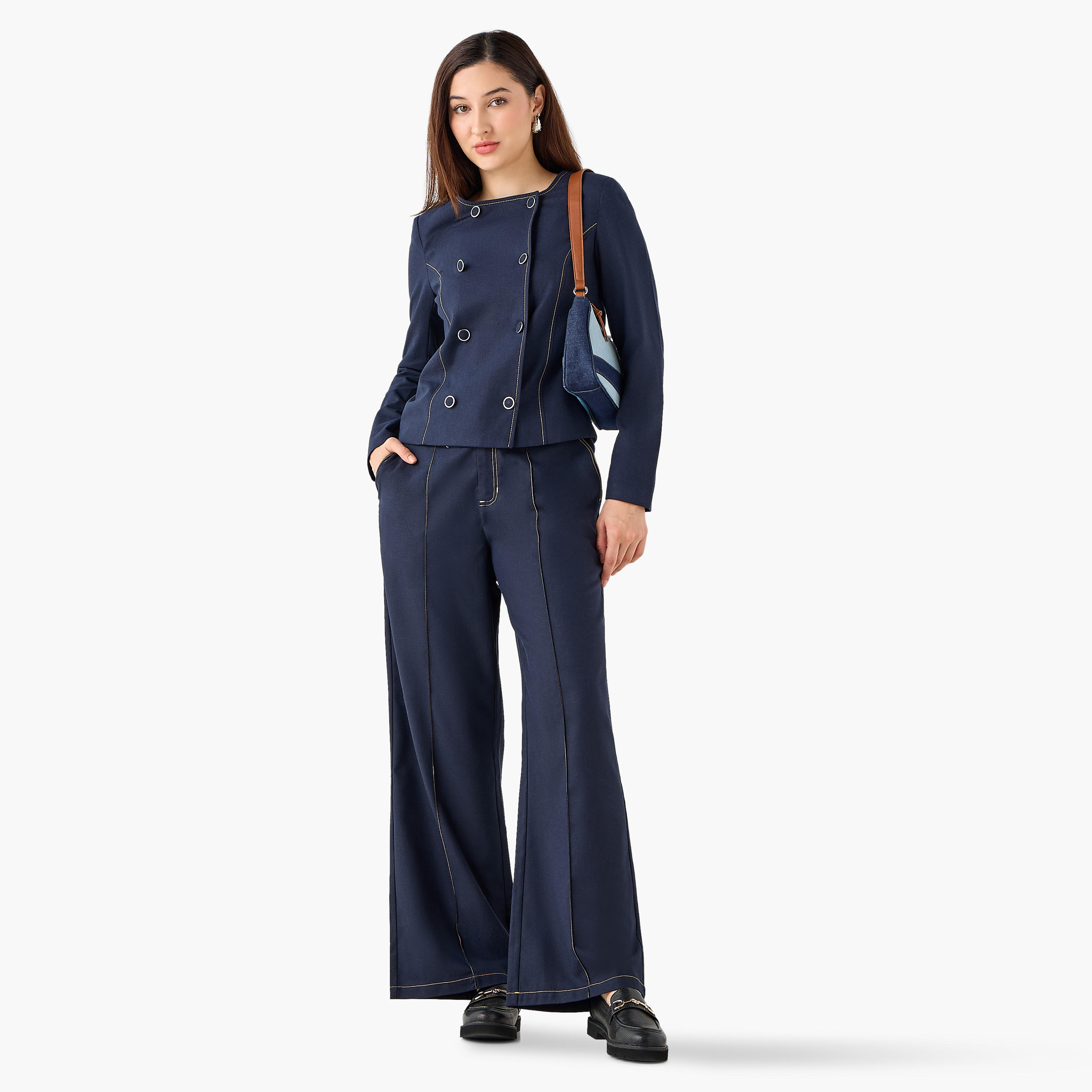 Linen Blend Double Button Jacket-women-clothing-coordsets-image-5