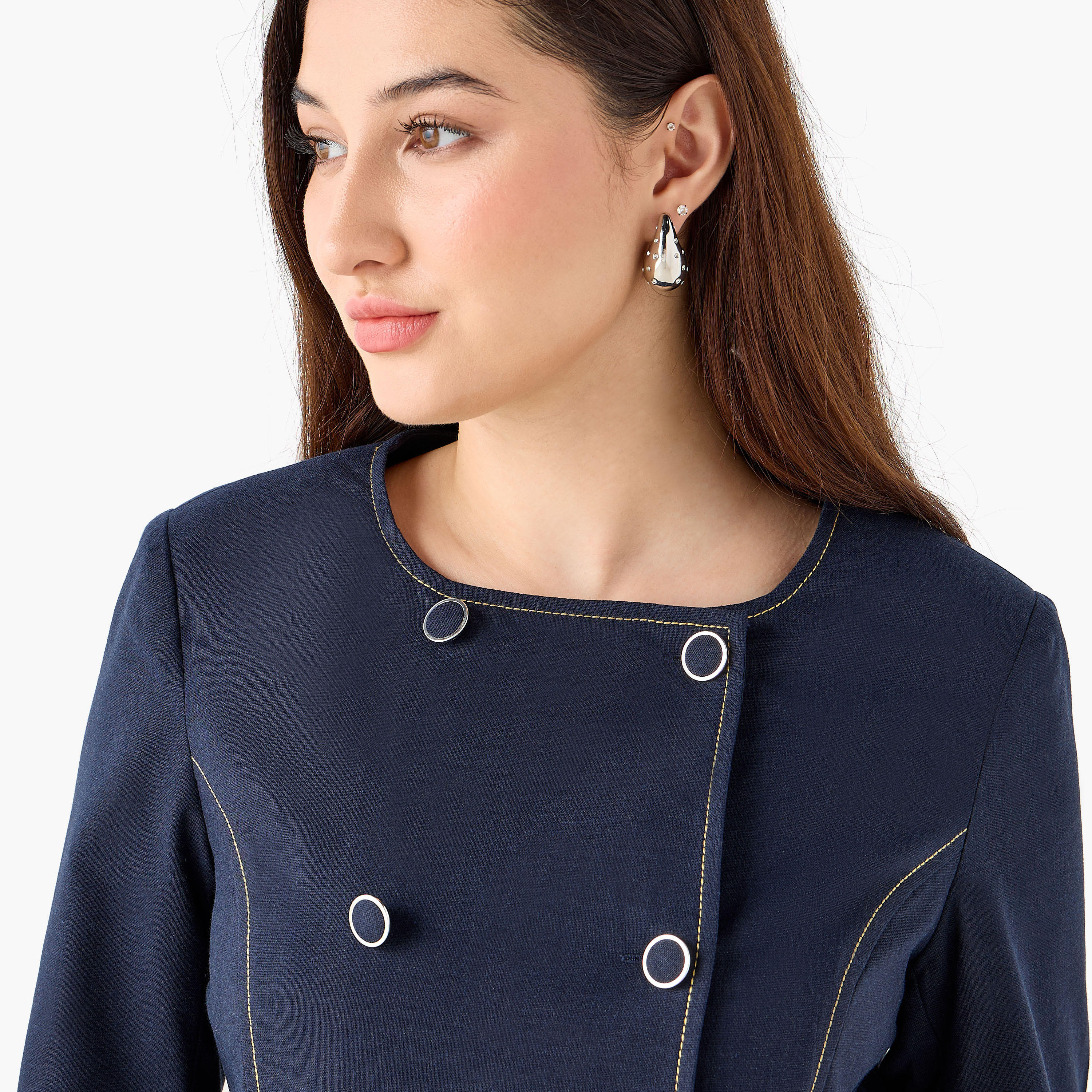 Linen Blend Double Button Jacket-women-clothing-coordsets-image-7