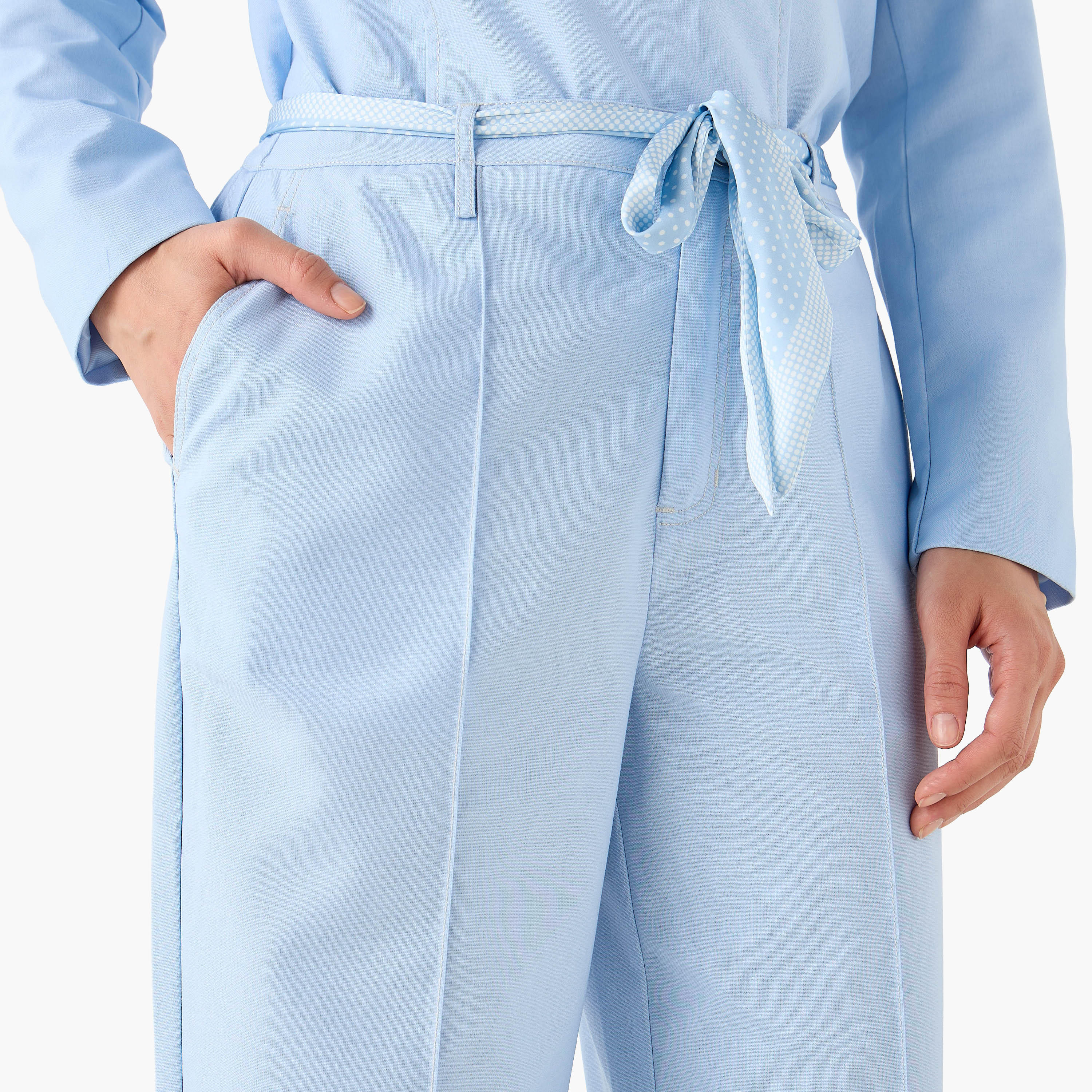 Mid Rise Panelled Linen Blend Belted Wide-Leg Trousers-women-clothing-coordsets-image-2