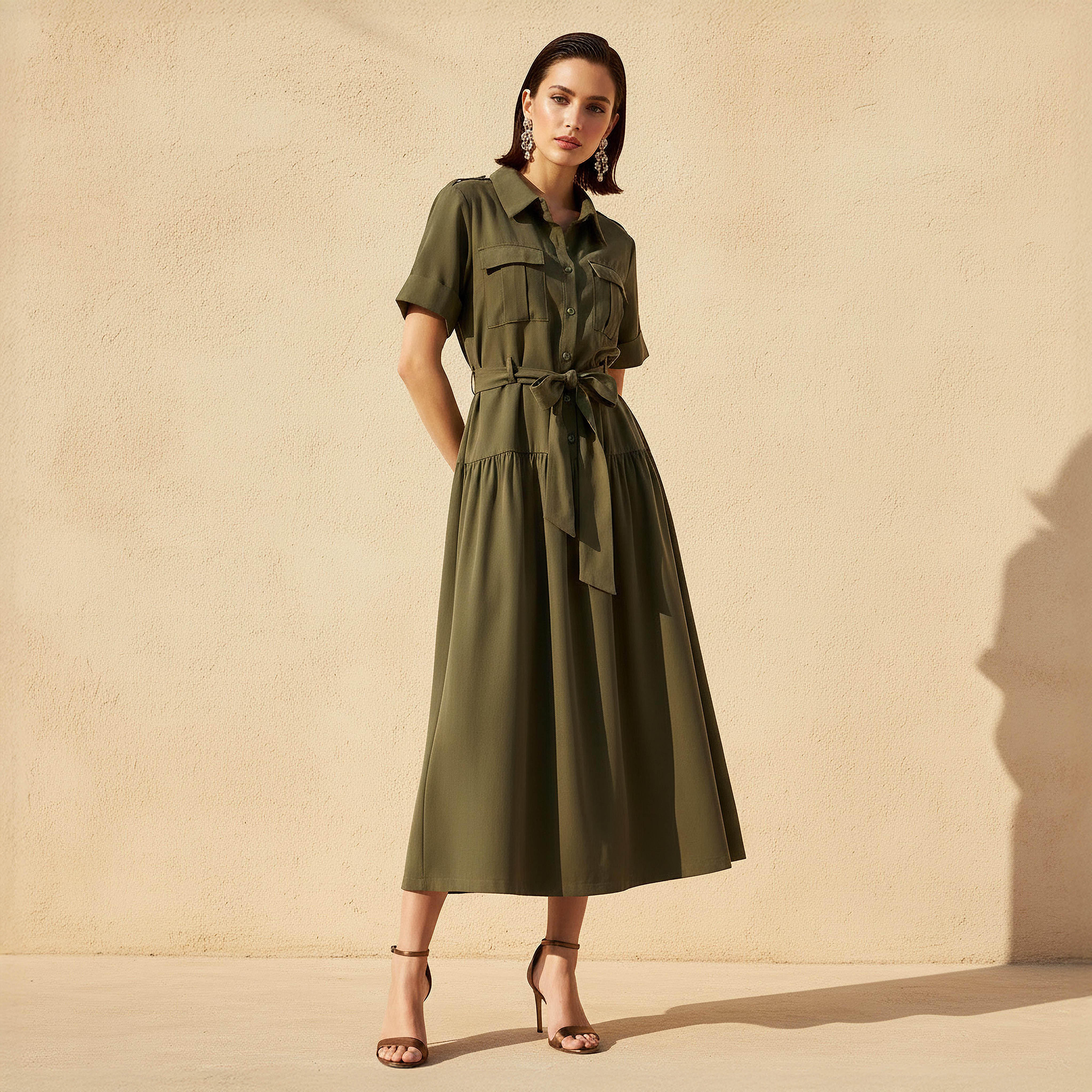 Shirt Midi Dress with Belt-women-clothing-dresses-image-1