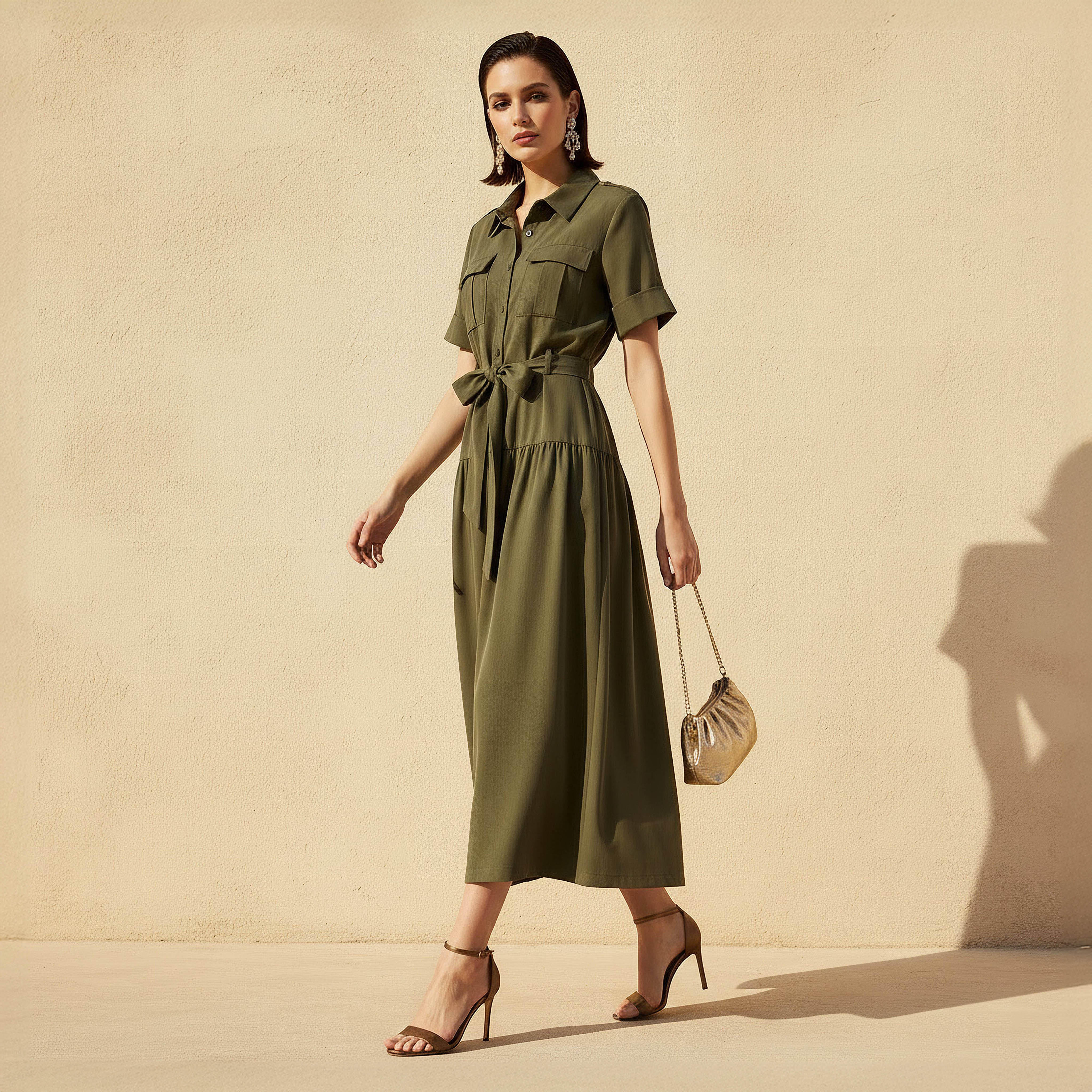 فستان قميص ميدي بحزام-women-clothing-dresses-image-2