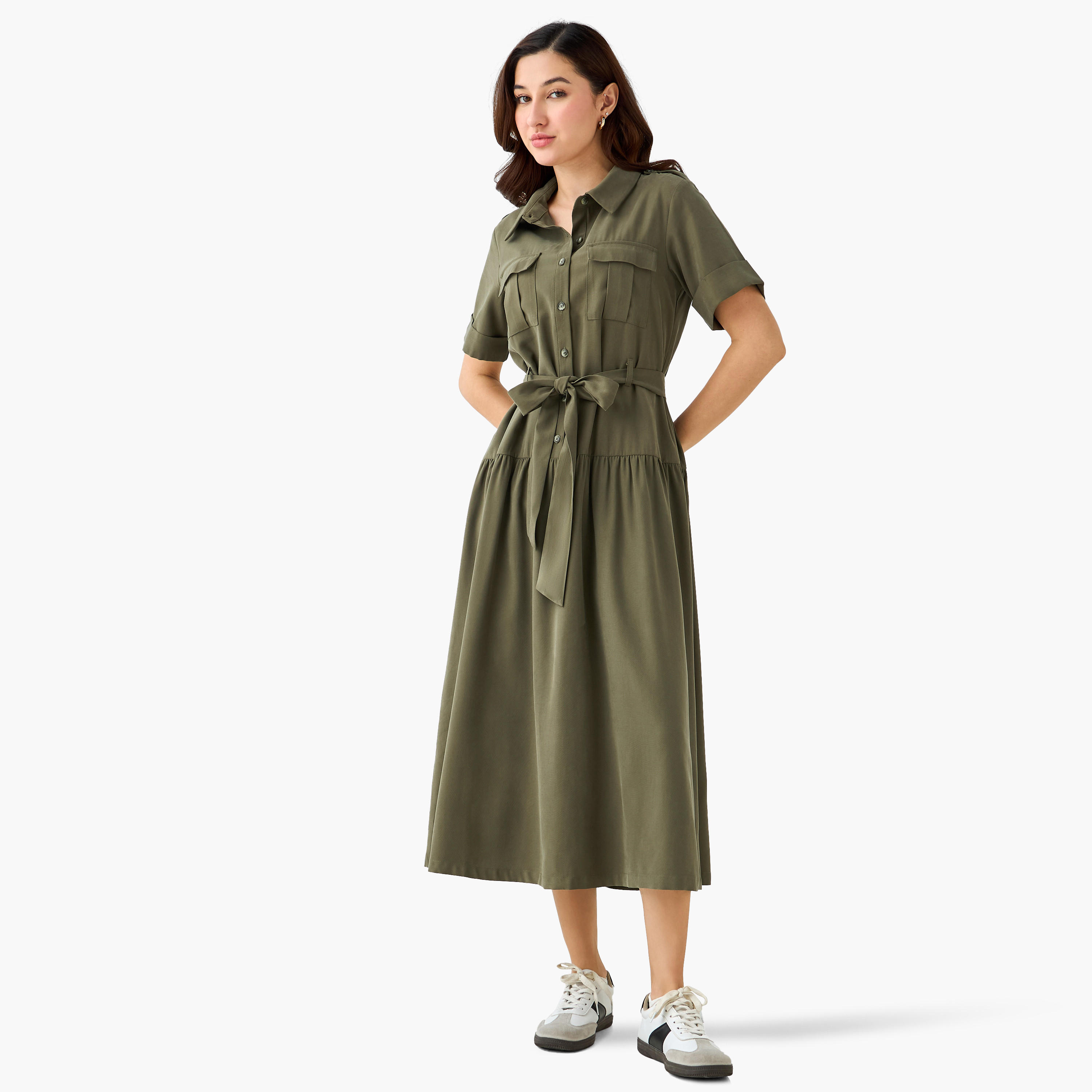 فستان قميص ميدي بحزام-women-clothing-dresses-image-3