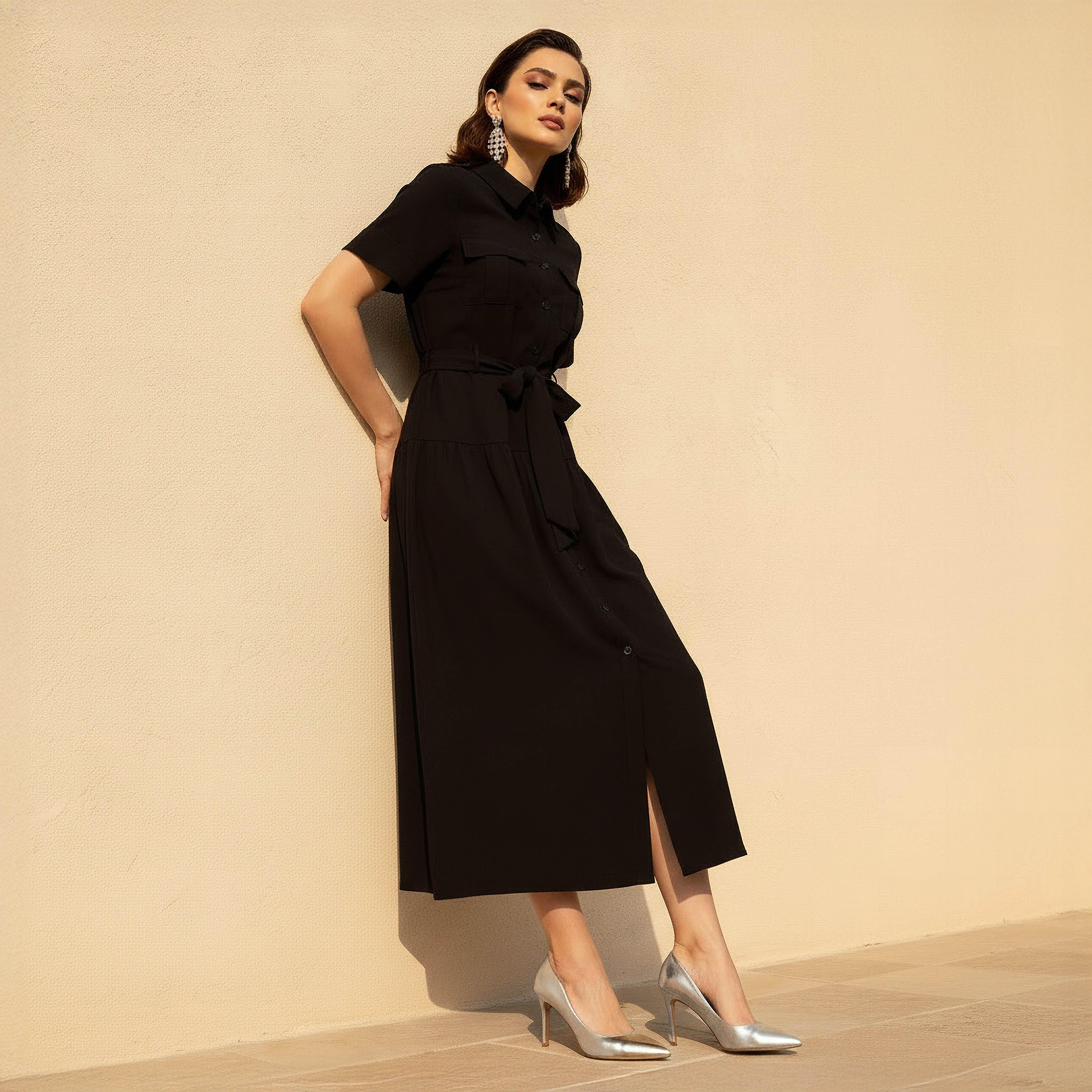 Shirt Midi Dress with Belt-women-clothing-dresses-image-1