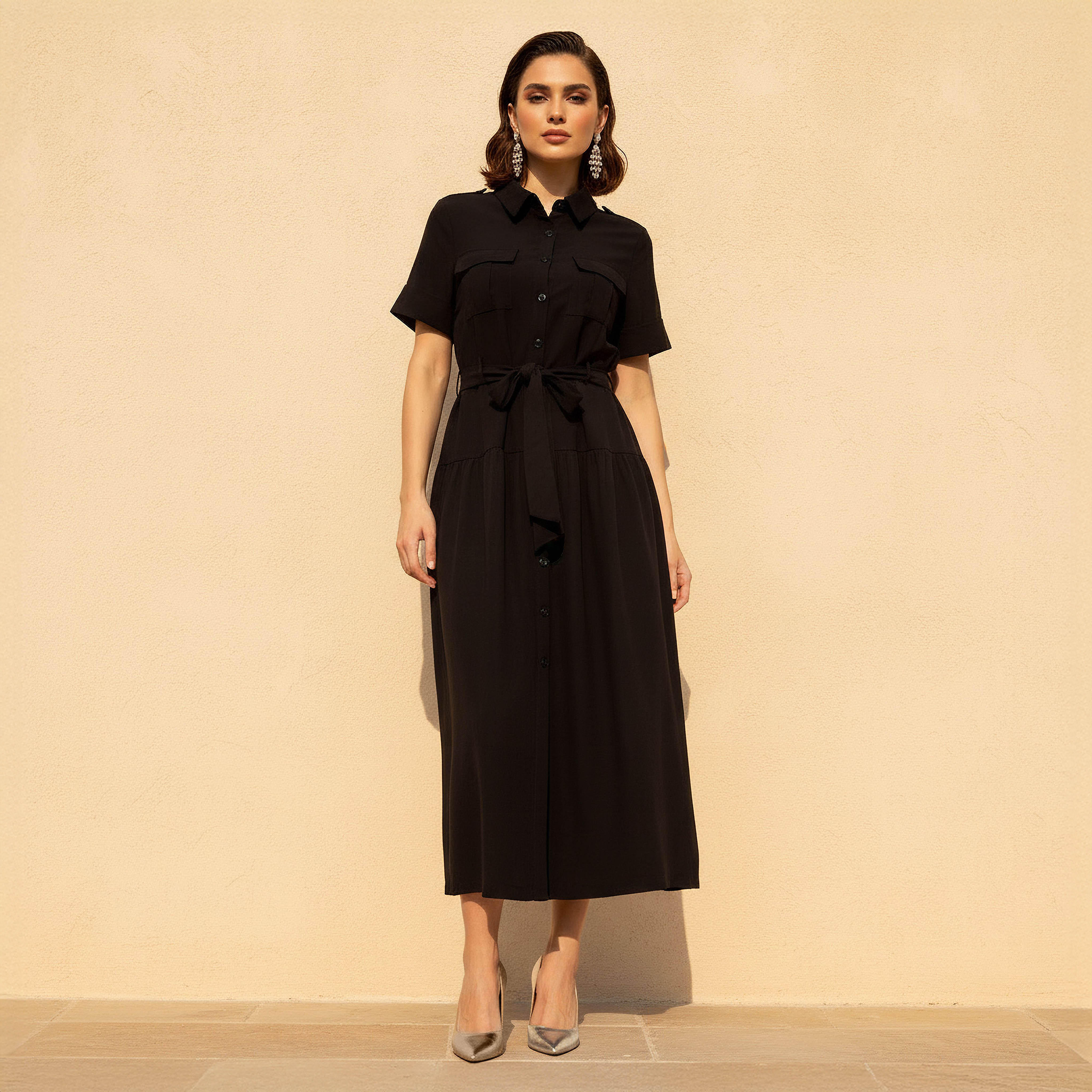 Shirt Midi Dress with Belt-women-clothing-dresses-image-2