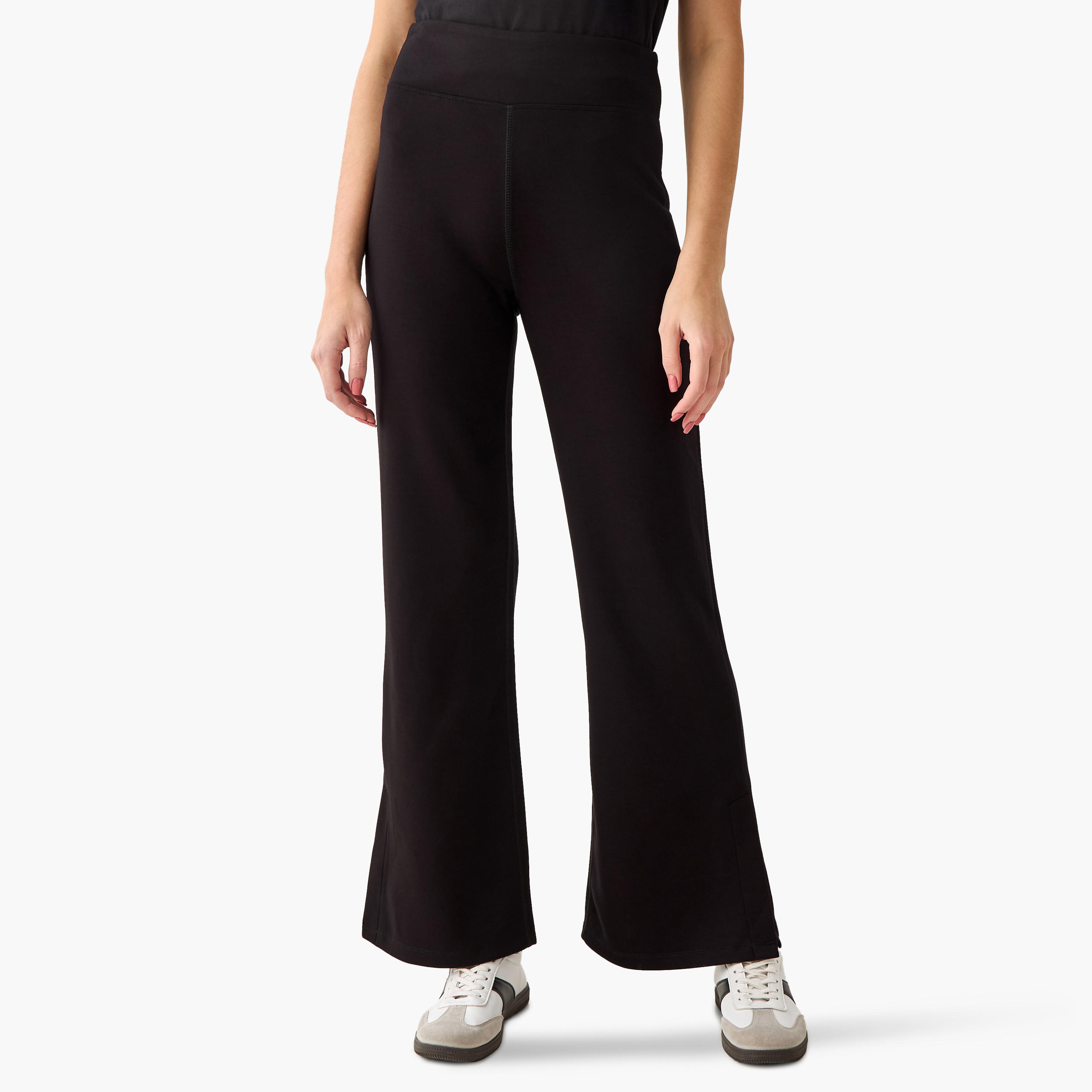 High-Waist Full-Length Flared Pants with Slit Detail-women-clothing-bottoms-leggings-image-2