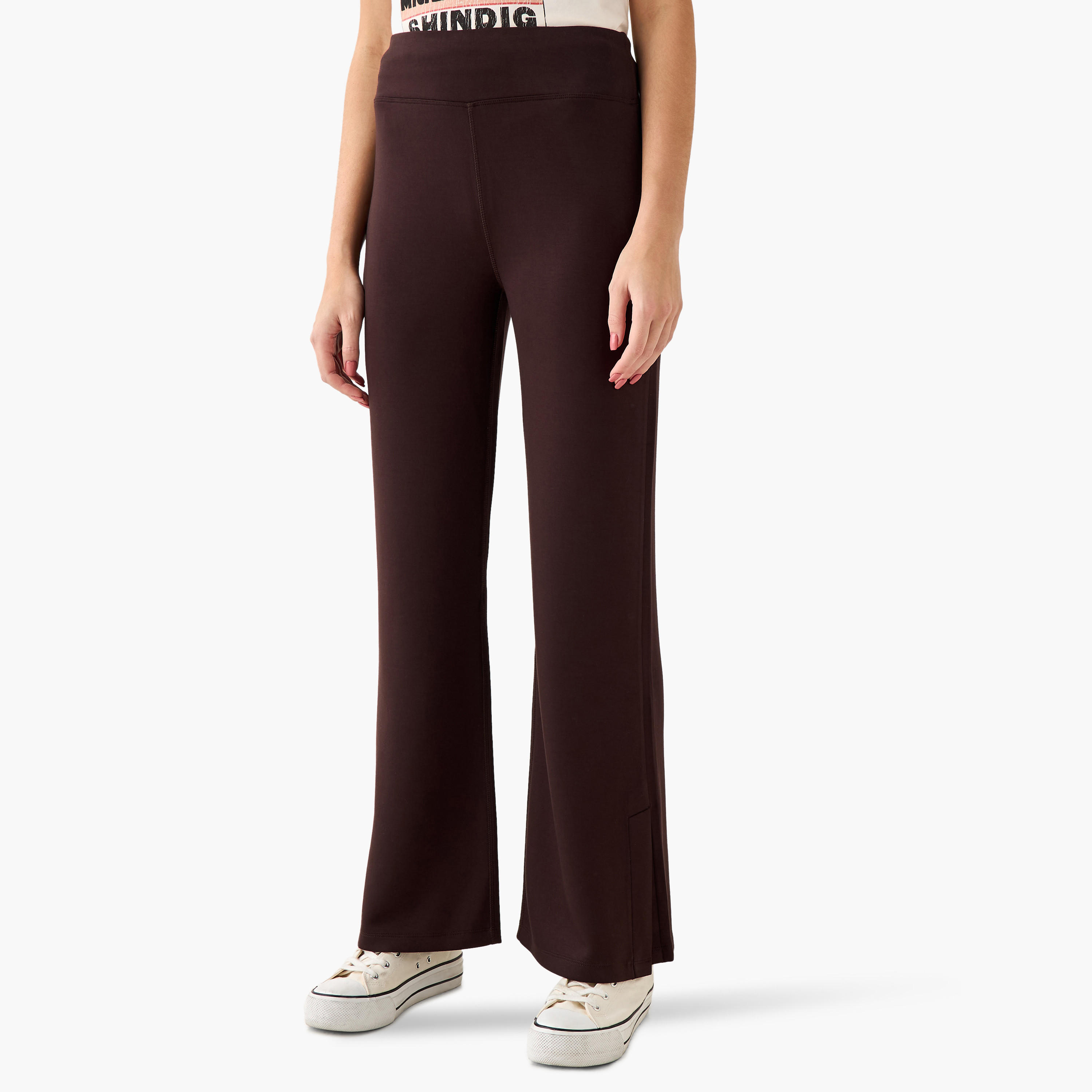 High-Waist Full-Length Flared Pants with Slit Detail-women-clothing-bottoms-leggings-image-2