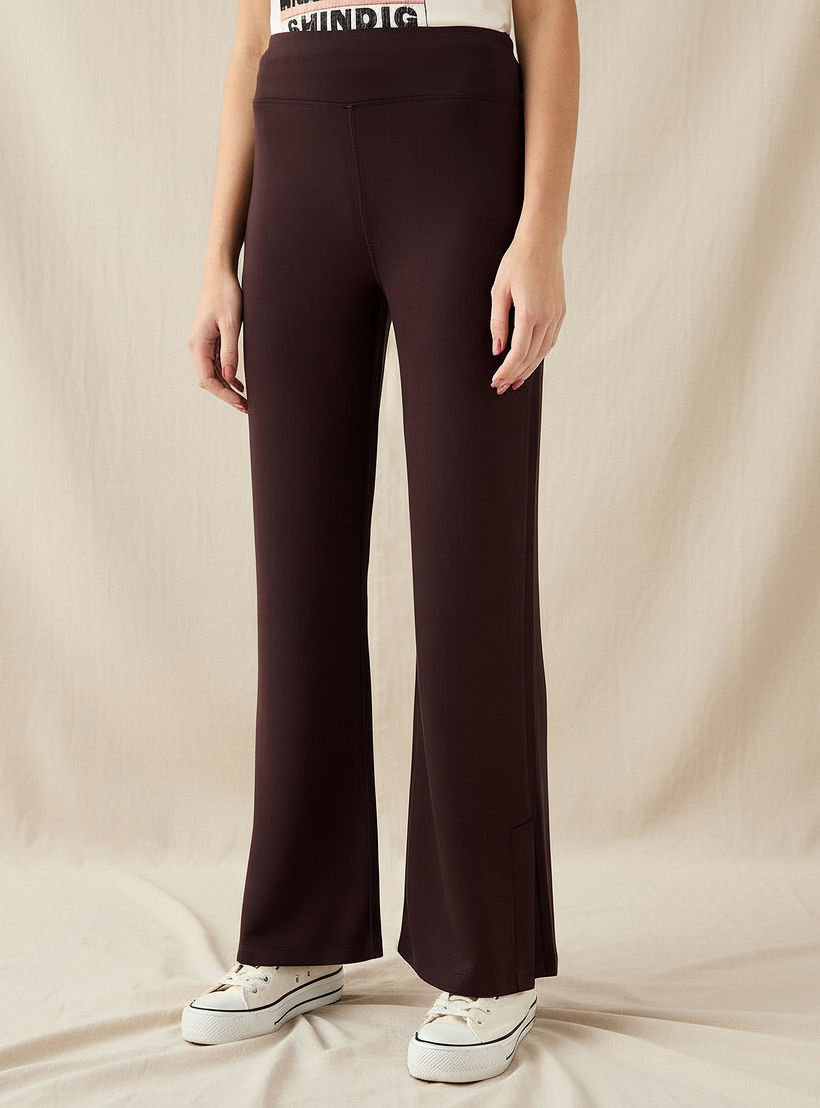 High-Waist Full-Length Flared Pants with Slit Detail-women-clothing-bottoms-leggings-image-1
