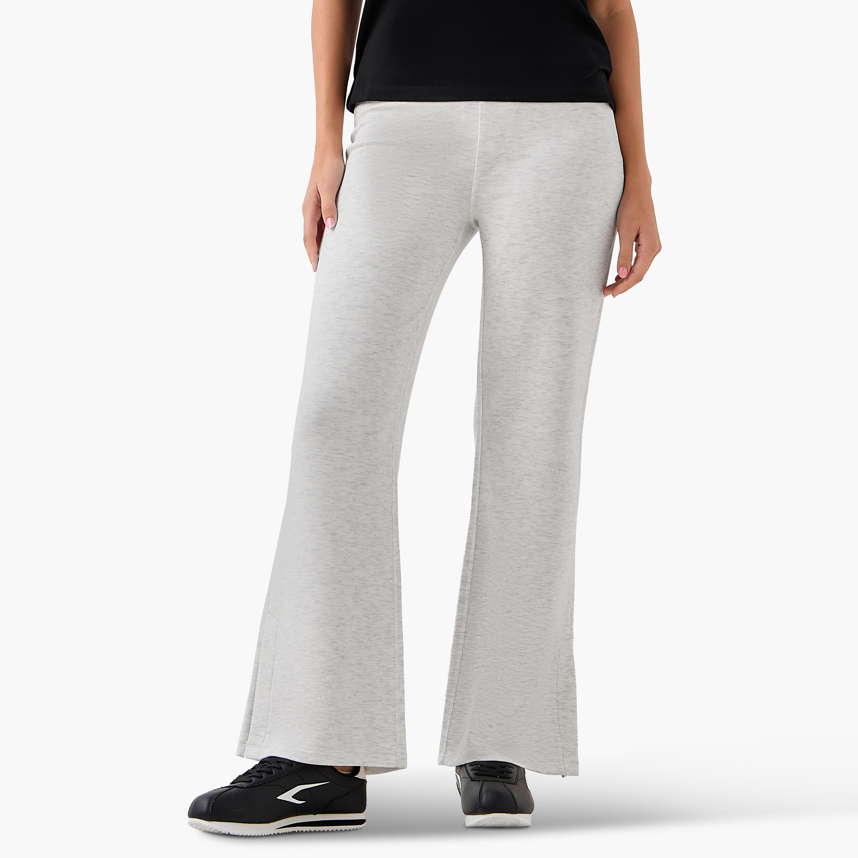 High-Waist Full-Length Flared Pants with Slit Detail-women-clothing-bottoms-leggings-image-2