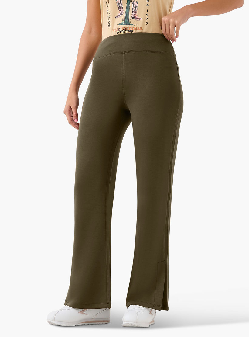 High-Waist Full-Length Flared Pants with Slit Detail-women-clothing-bottoms-leggings-image-2