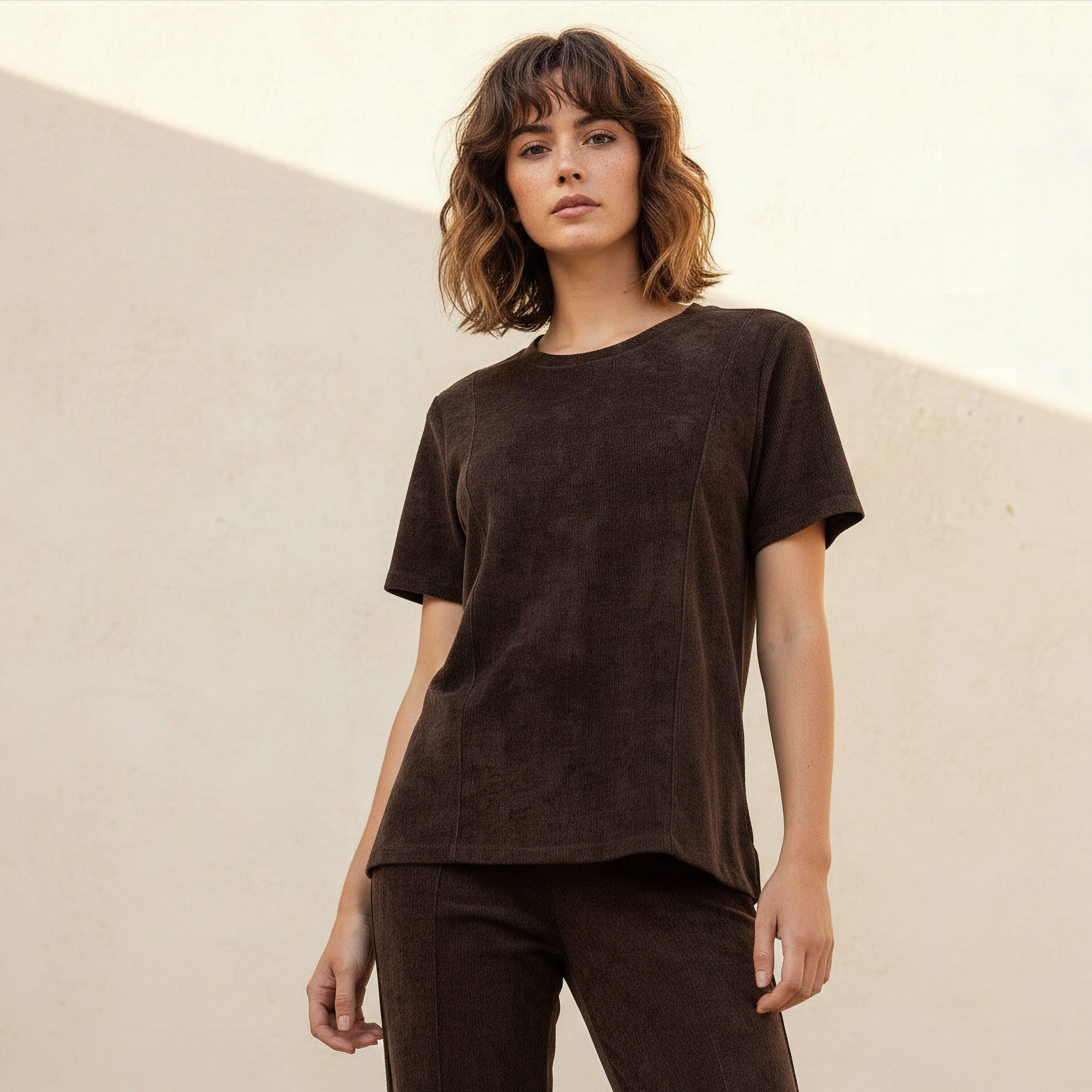 Regular Fit T-shirt with Ribbed Texture-women-clothing-coordsets-image-1