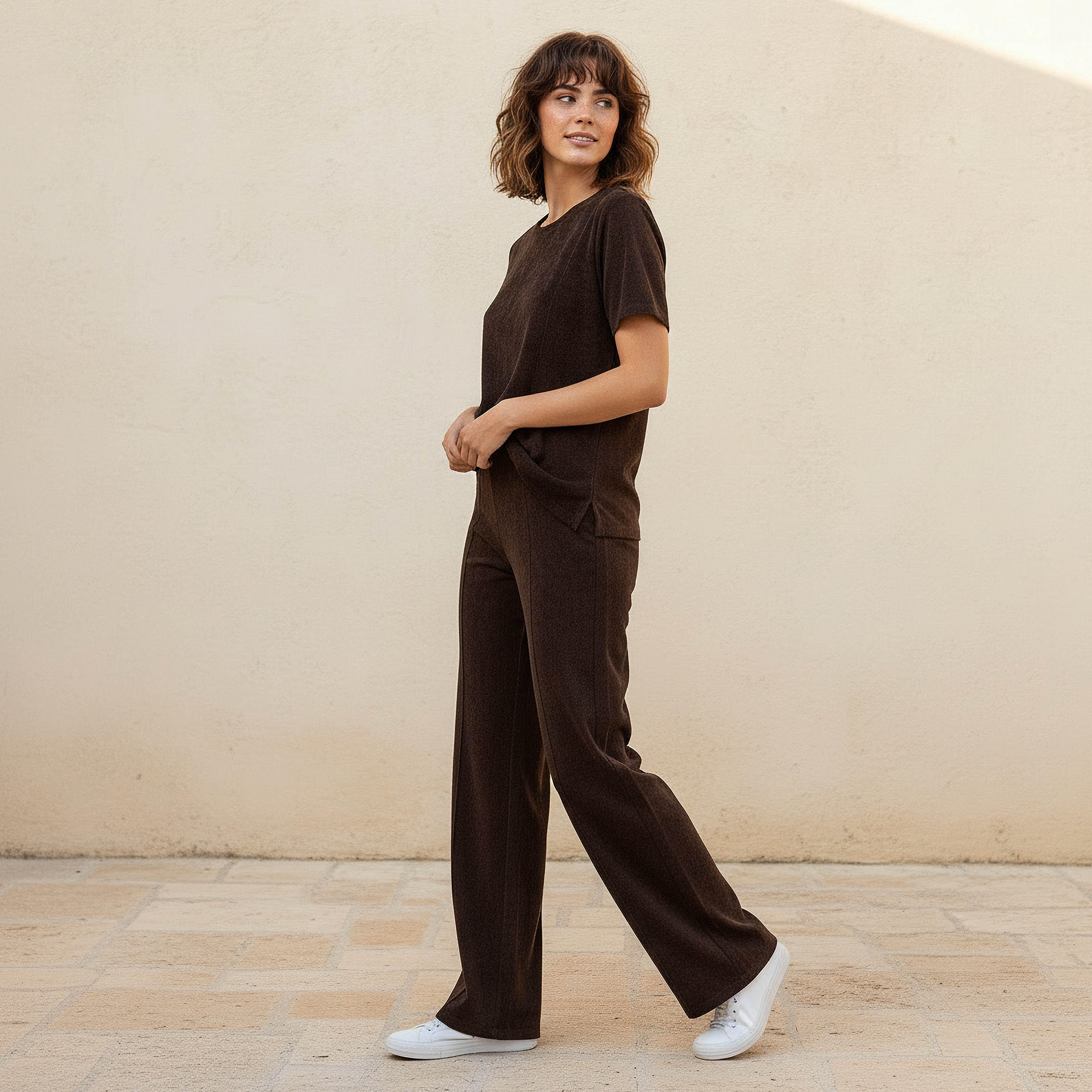 Regular Fit T-shirt with Ribbed Texture-women-clothing-coordsets-image-3