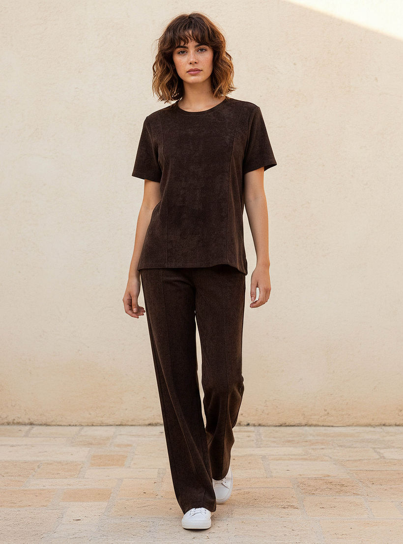 Regular Fit T-shirt with Ribbed Texture-women-clothing-coordsets-image-5