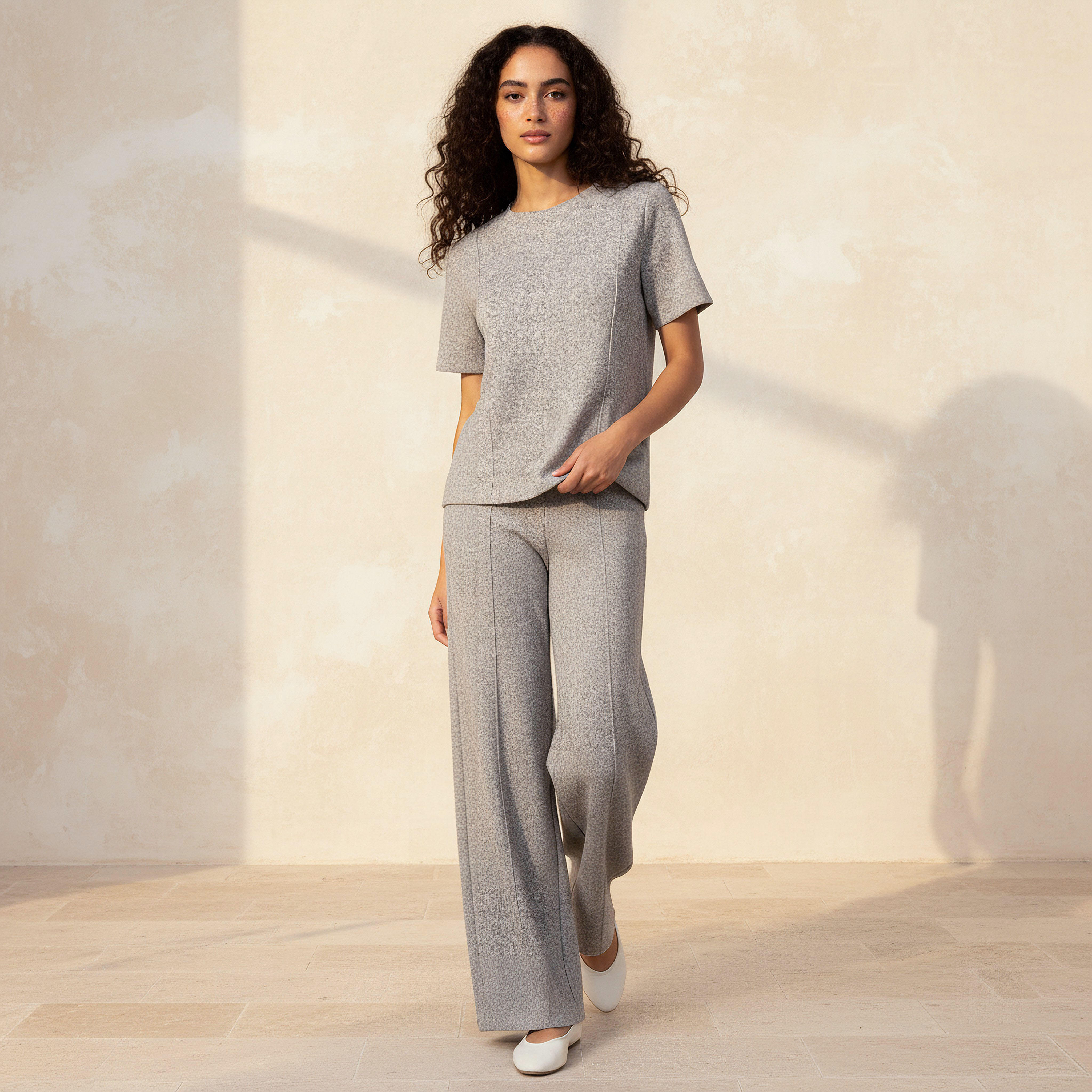 Regular Fit T-shirt with Ribbed Texture-women-clothing-coordsets-image-3
