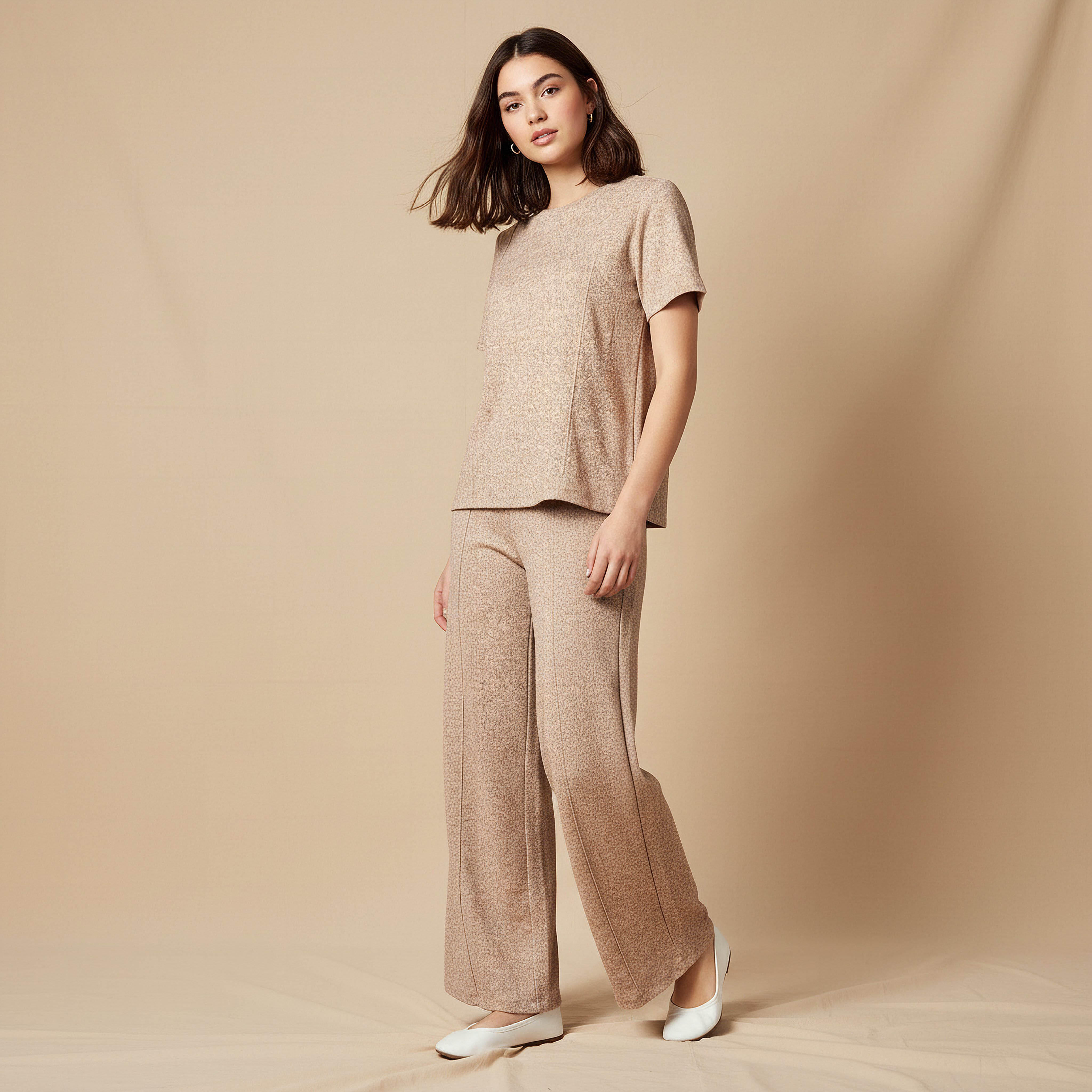 Regular Fit T-shirt with Ribbed Texture-women-clothing-coordsets-image-3