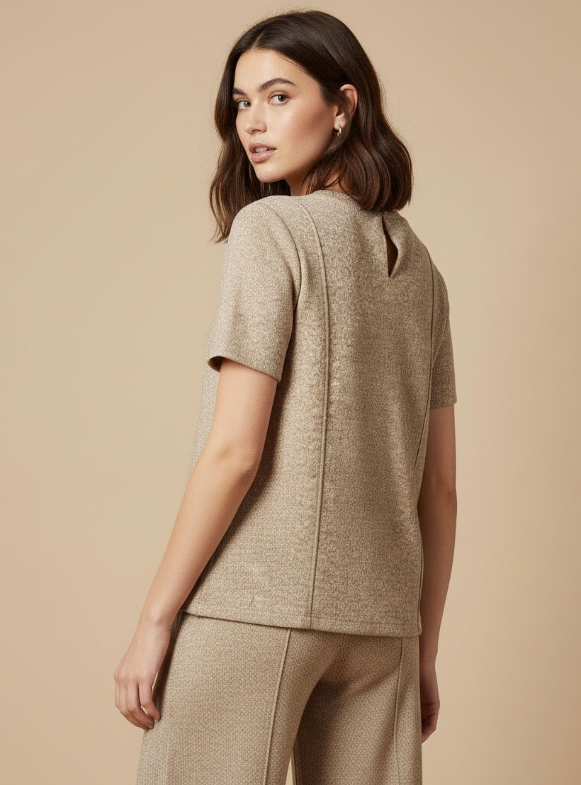 Regular Fit T-shirt with Ribbed Texture-women-clothing-coordsets-image-4