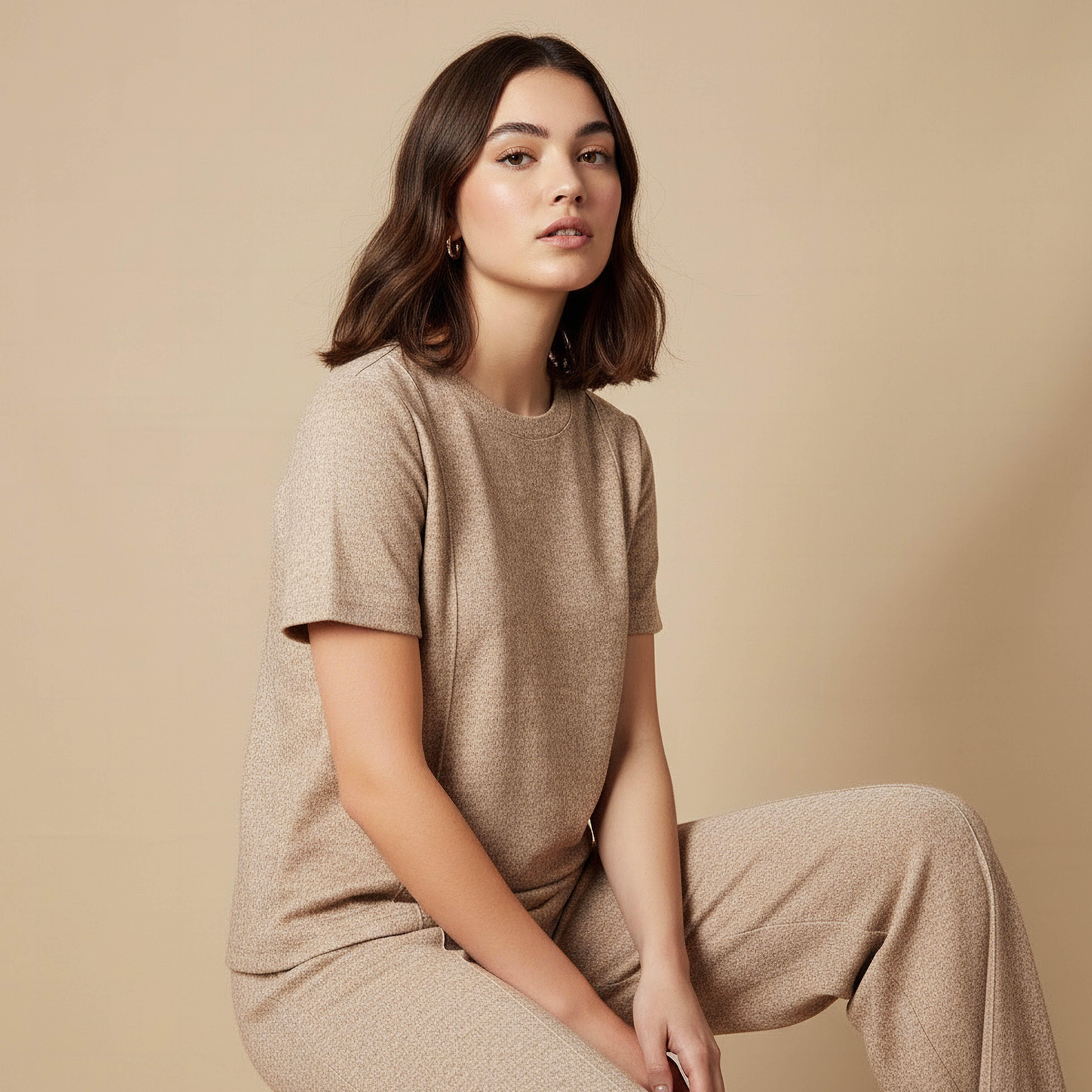 Regular Fit T-shirt with Ribbed Texture-women-clothing-coordsets-image-5