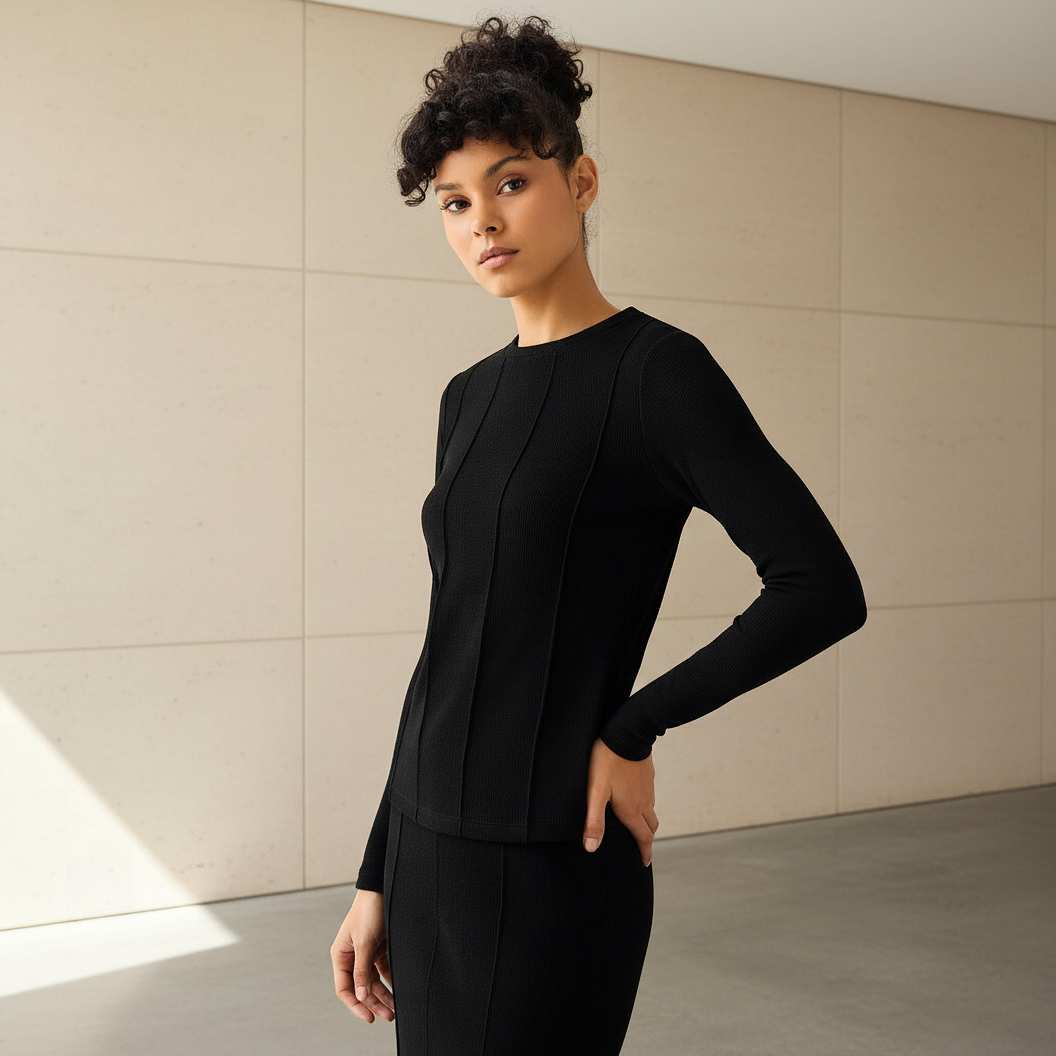 Regular Fit Textured T-shirt-women-clothing-coordsets-image-1