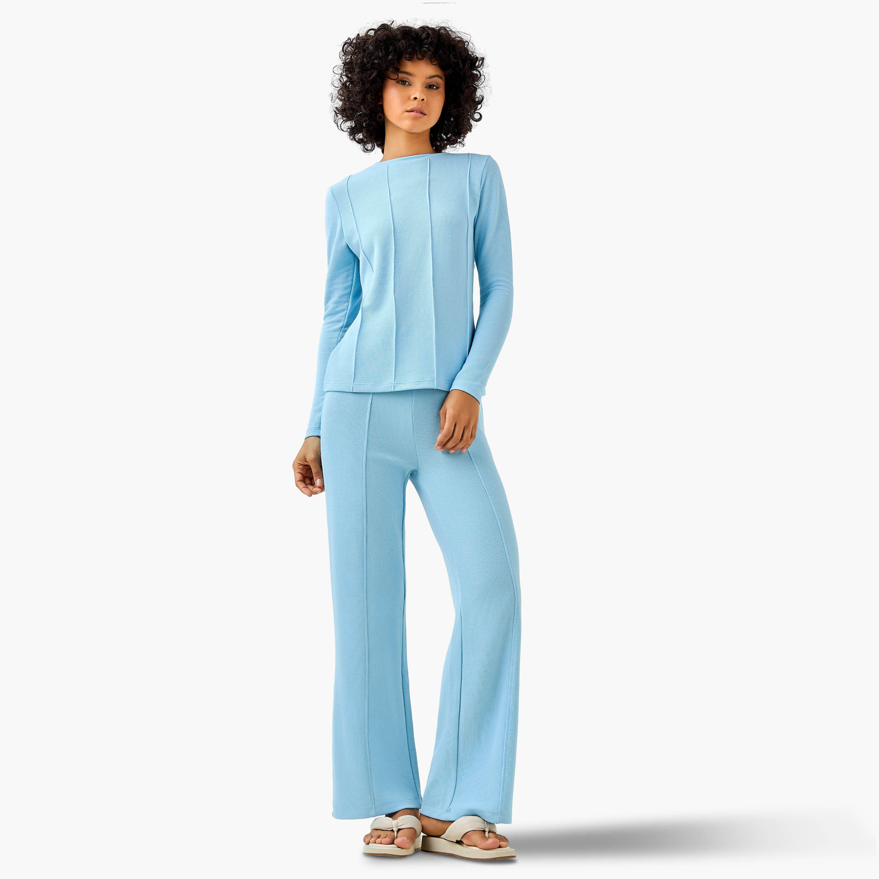 تيشيرت بارز الملمس بقصة عادية-women-clothing-coordsets-image-4