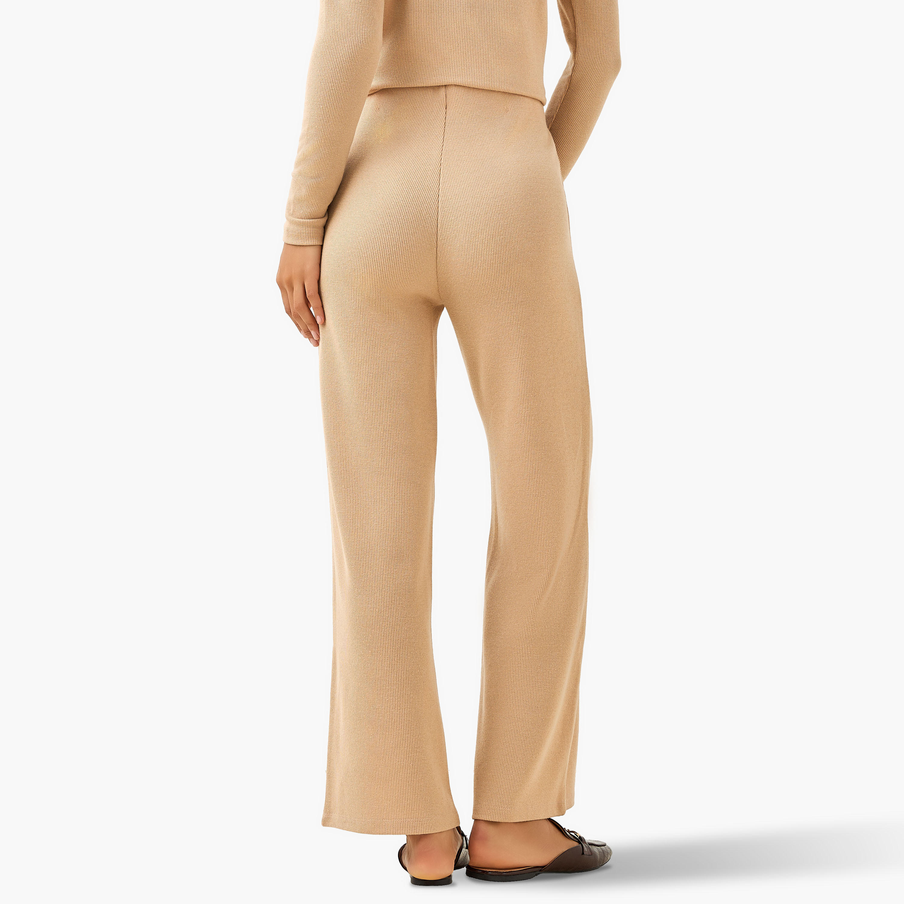 Regular Fit Mid-Rise Flared Lounge Pants with Ribbed Texture-women-clothing-coordsets-image-3