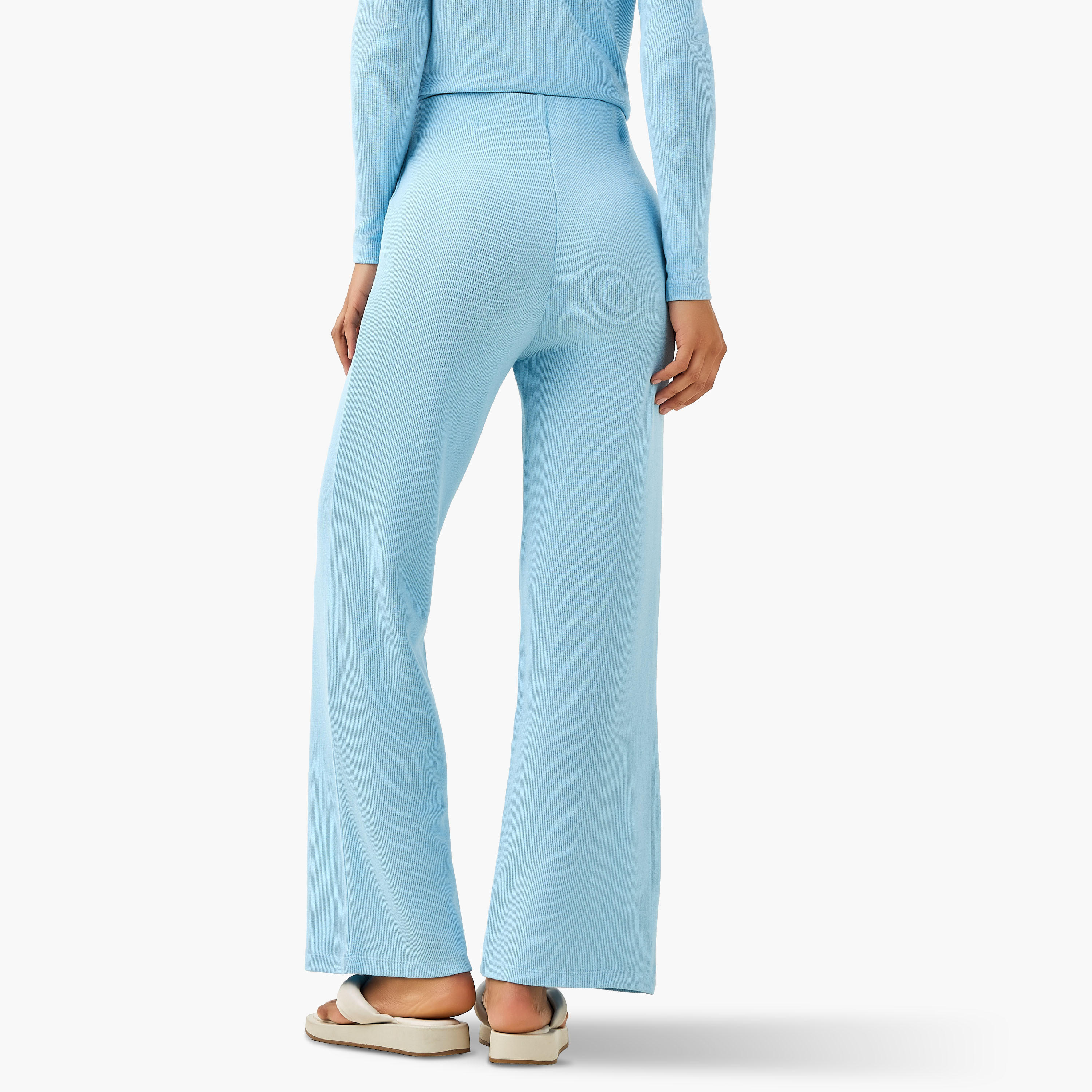 Regular Fit Mid-Rise Flared Lounge Pants with Ribbed Texture-women-clothing-coordsets-image-3
