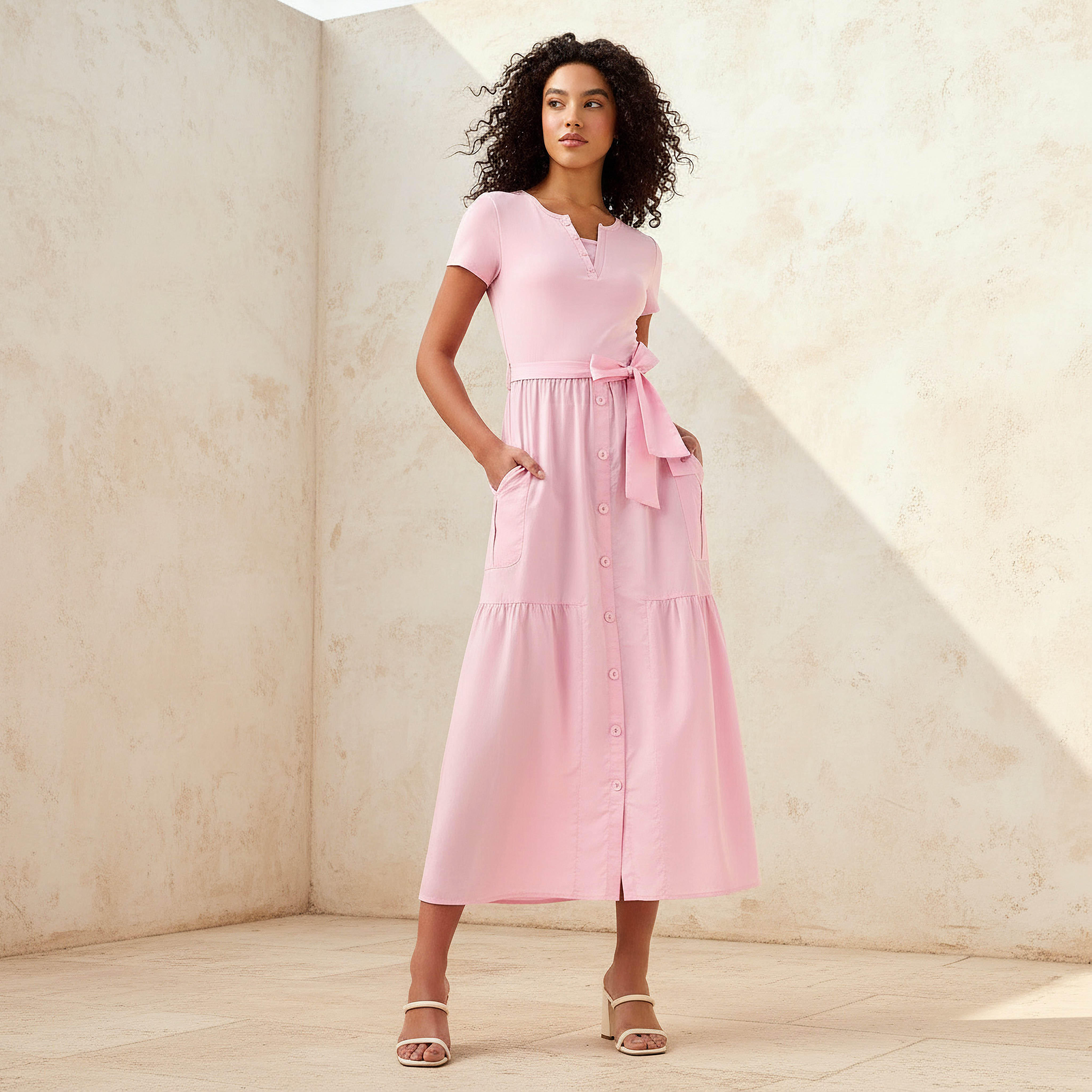 Midi Shirt Dress with Tie-Up Belt-women-clothing-dresses-image-1