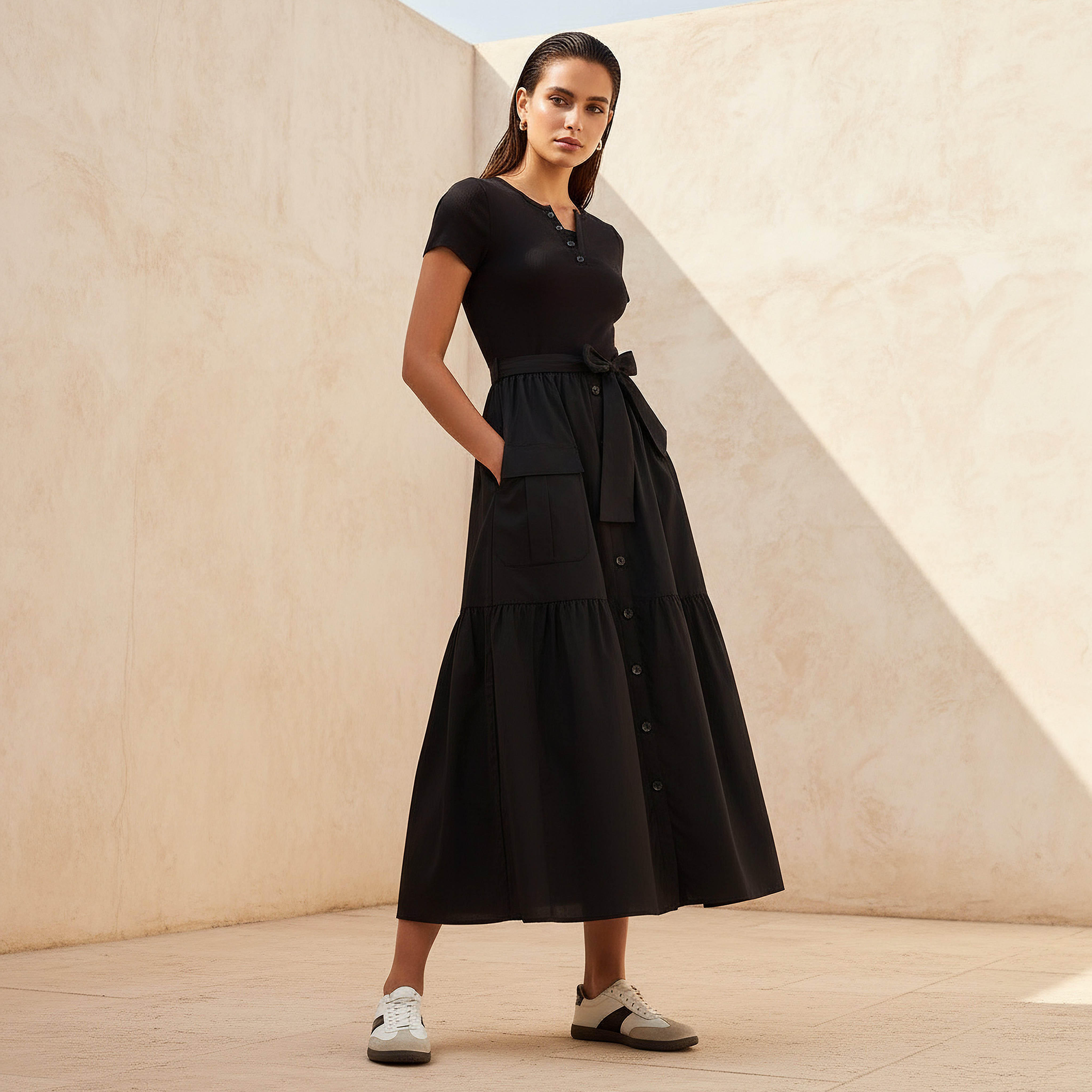 Midi Shirt Dress with Tie-Up Belt-women-clothing-dresses-image-1
