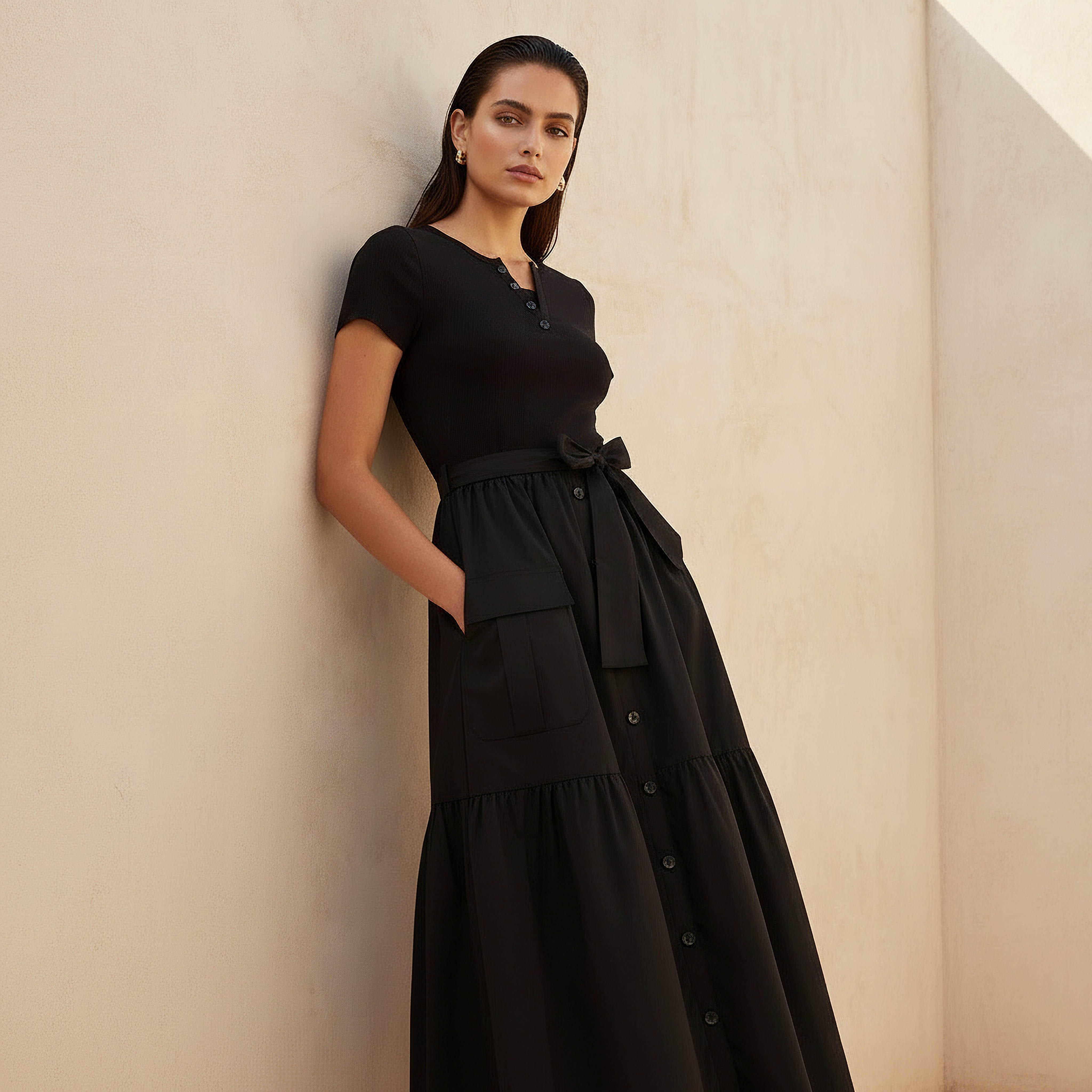 Midi Shirt Dress with Tie-Up Belt-women-clothing-dresses-image-2