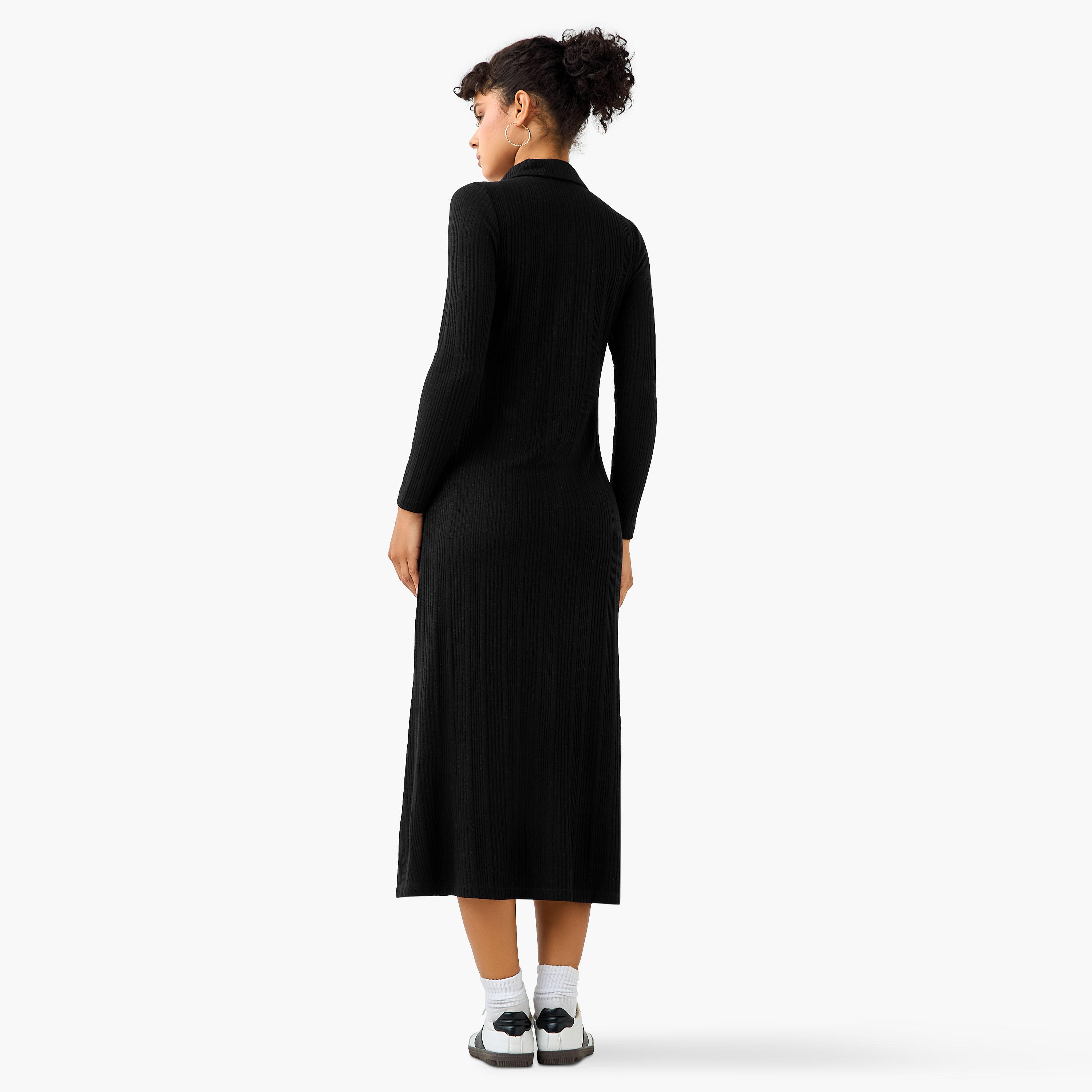 فستان ميدي مضلع بأزرار وياقة-women-clothing-dresses-image-3