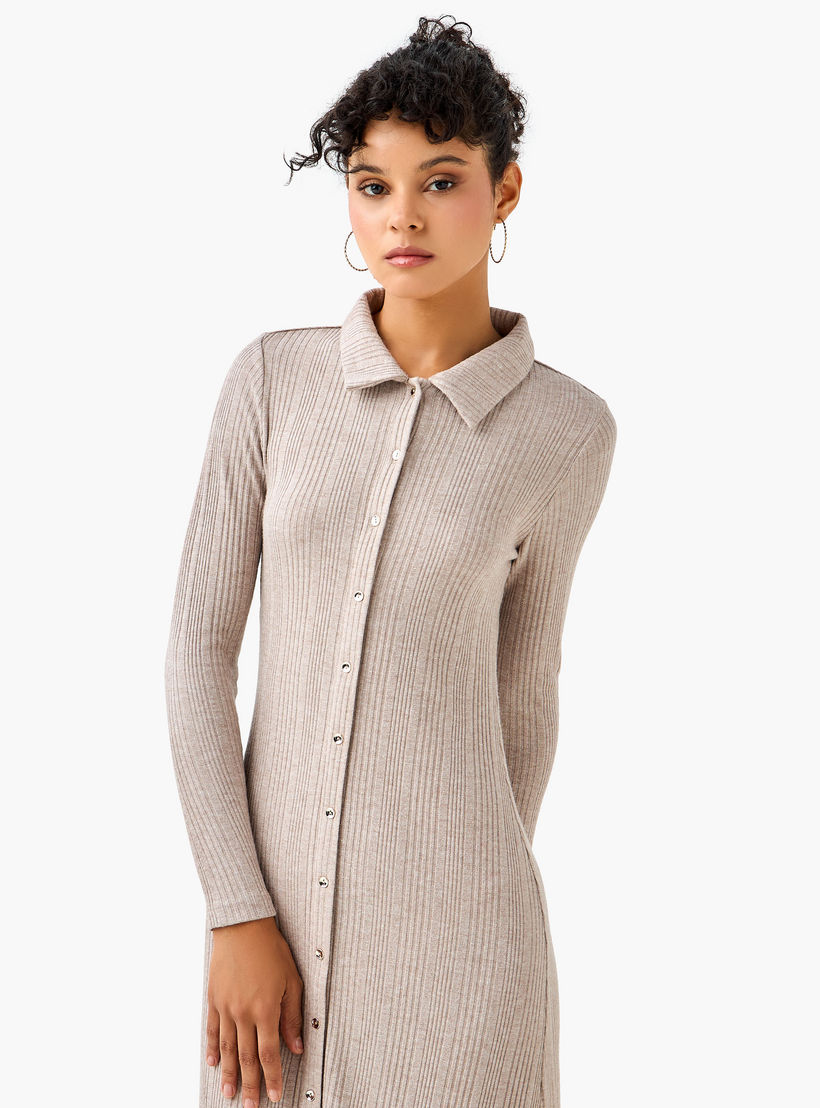 Ribbed Collared Button-Down Midi Dress-women-clothing-dresses-image-5