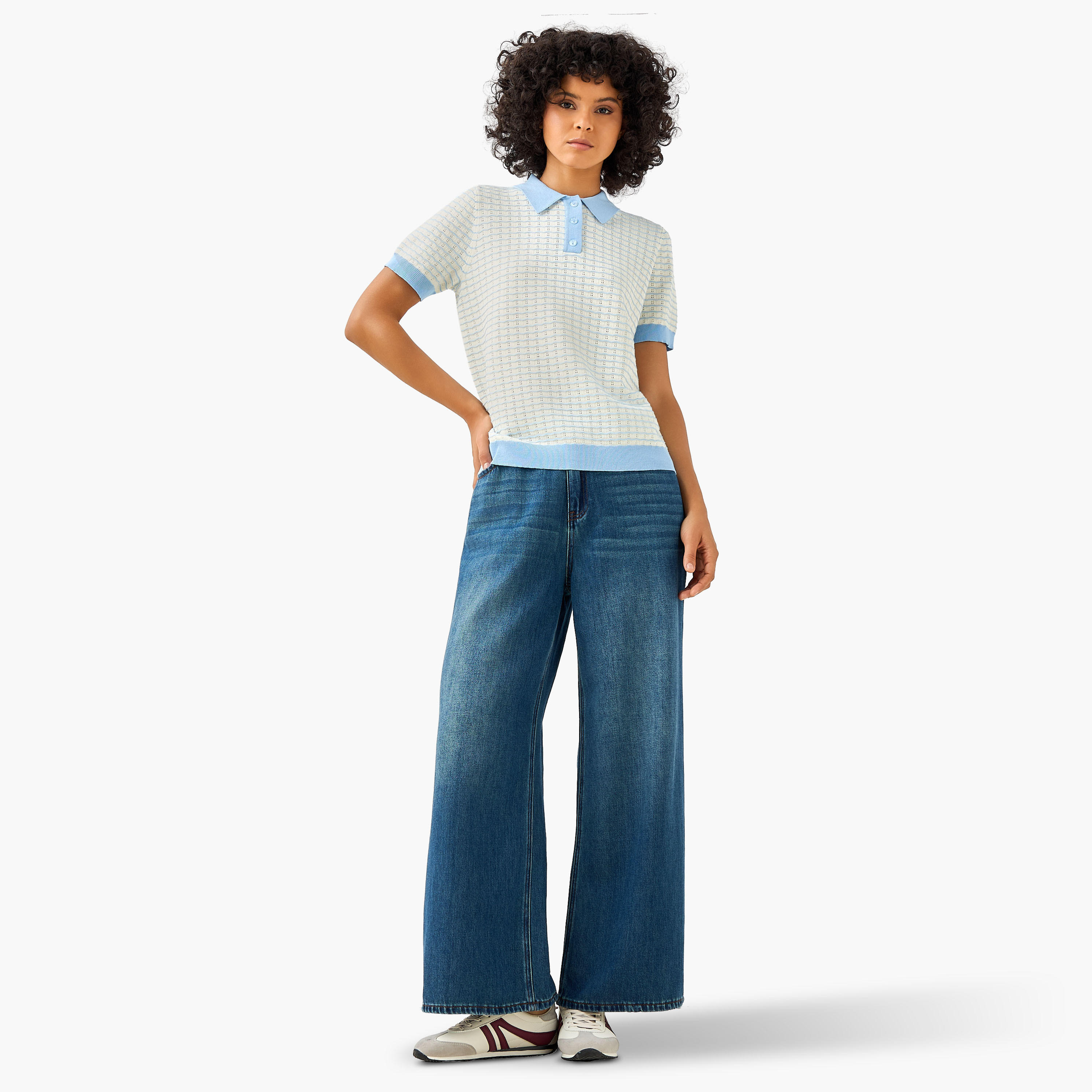 Regular Fit Polo T-shirt with Knit Texture-women-clothing-tshirts-image-4