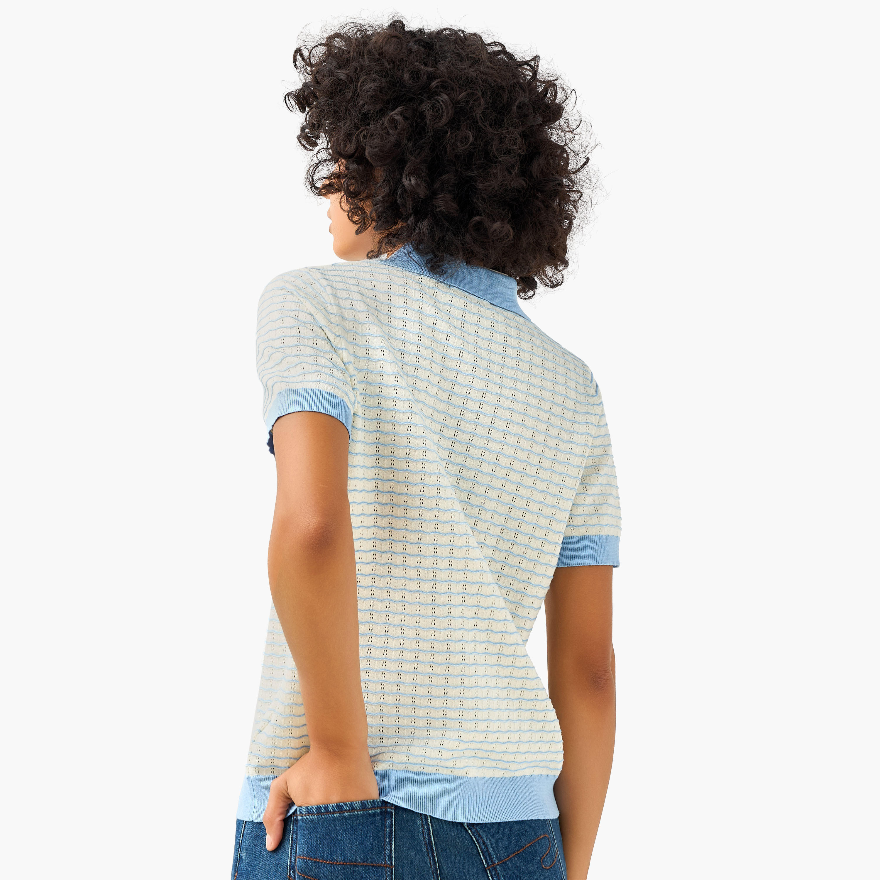 Regular Fit Polo T-shirt with Knit Texture-women-clothing-tshirts-image-5