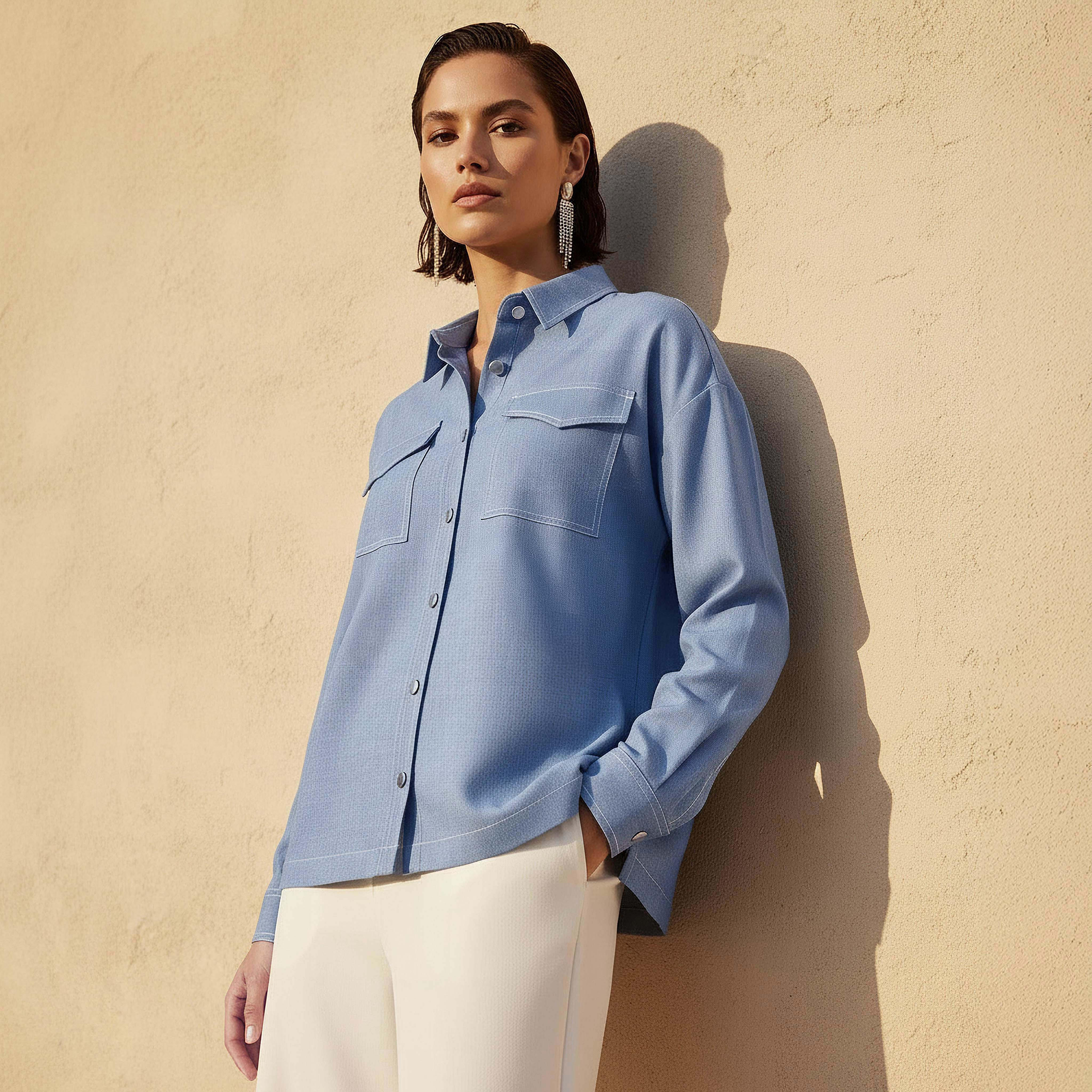 قميص عملي بجيوب على الصدر-women-clothing-shirtsandblouses-shirts-image-1
