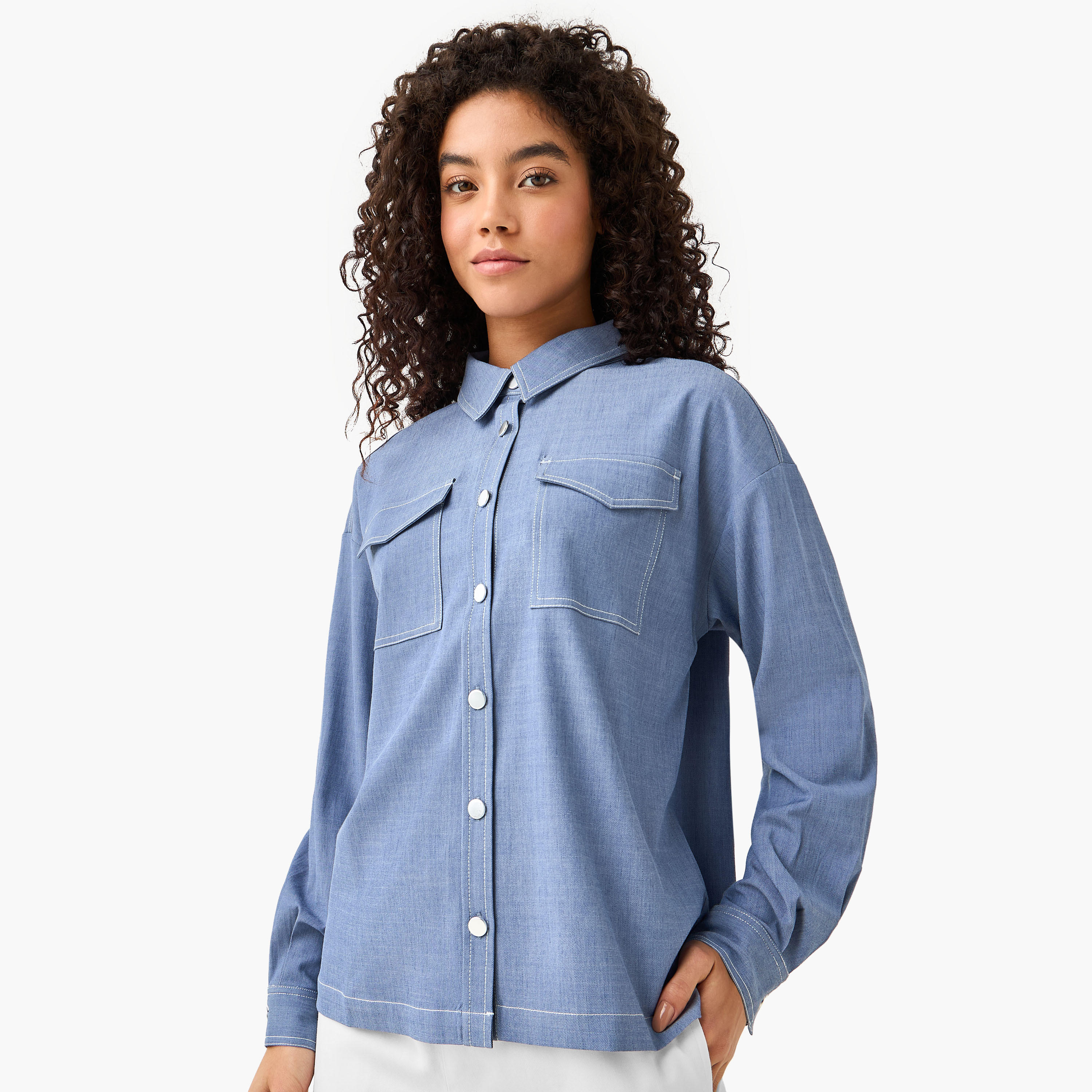 Utility Style Shirt with Chest Pockets-women-clothing-shirtsandblouses-shirts-image-5