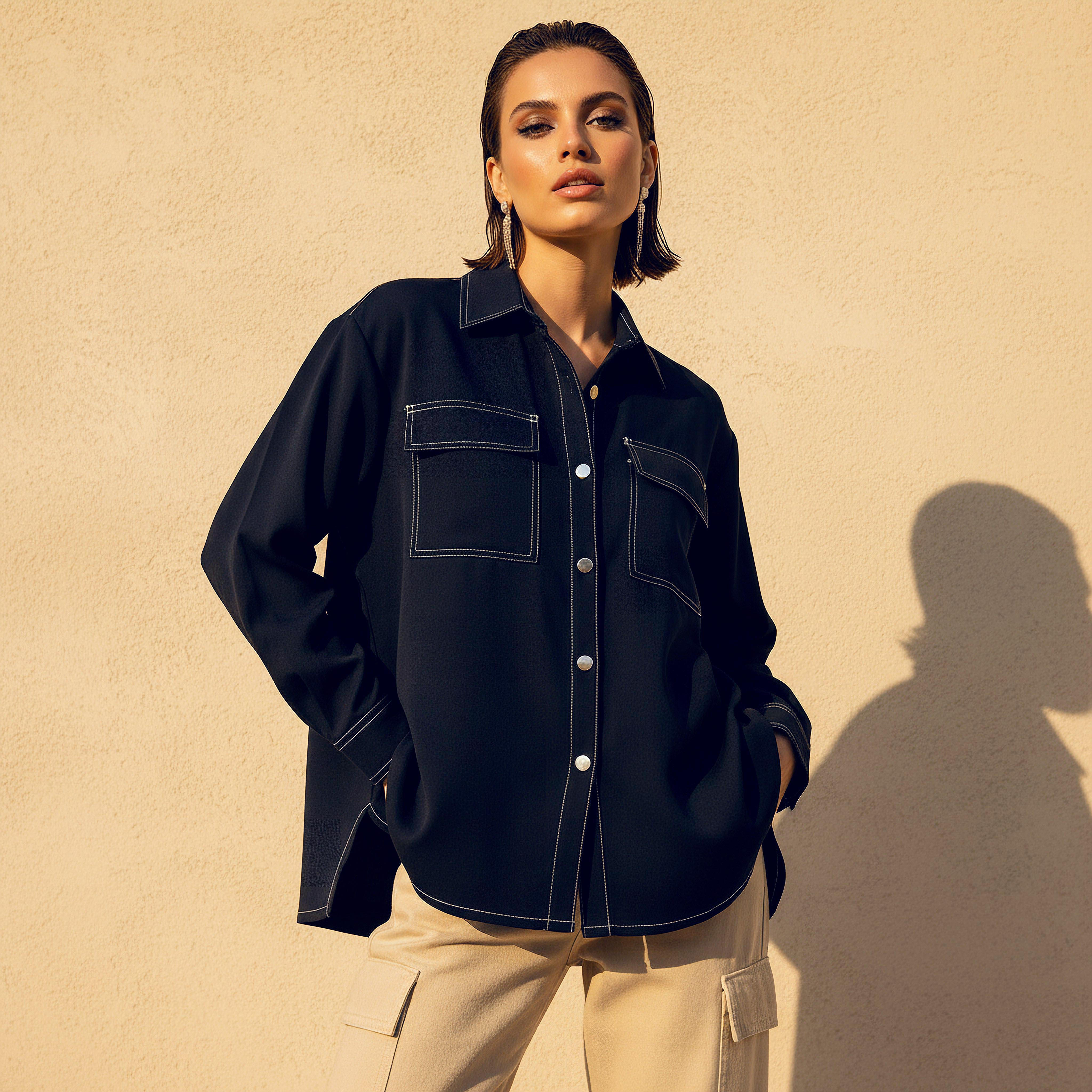 قميص متعدد الاستخدامات بتفاصيل خياطة متباينة-women-clothing-shirtsandblouses-shirts-image-1