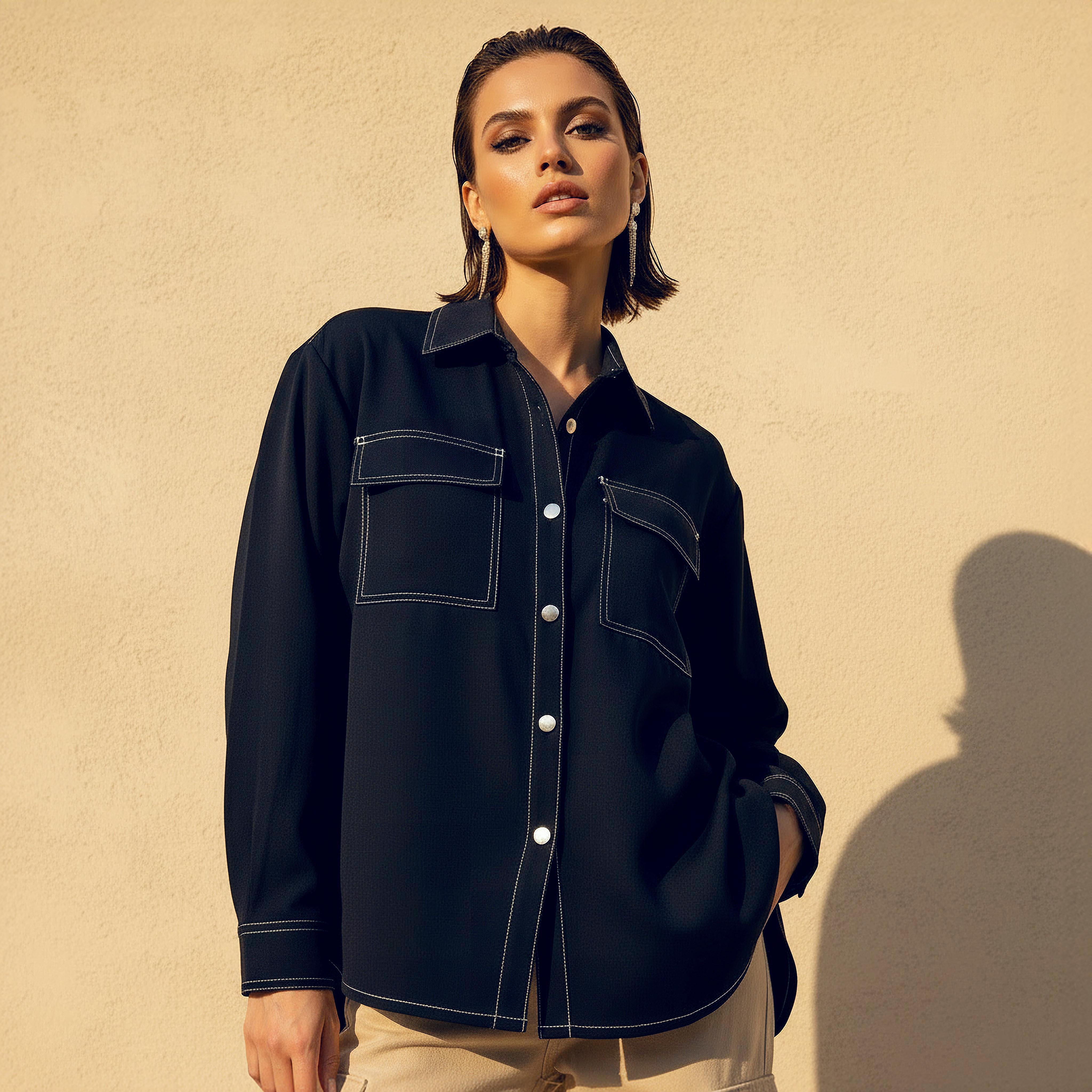 Utility Shirt with Contrast Stitch Detail-women-clothing-shirtsandblouses-shirts-image-6