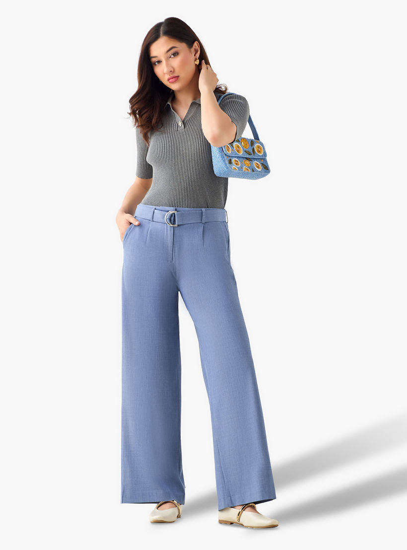 بنطلون واسع الأرجل بخصر متوسط الارتفاع وبحزام-women-clothing-coordsets-image-5