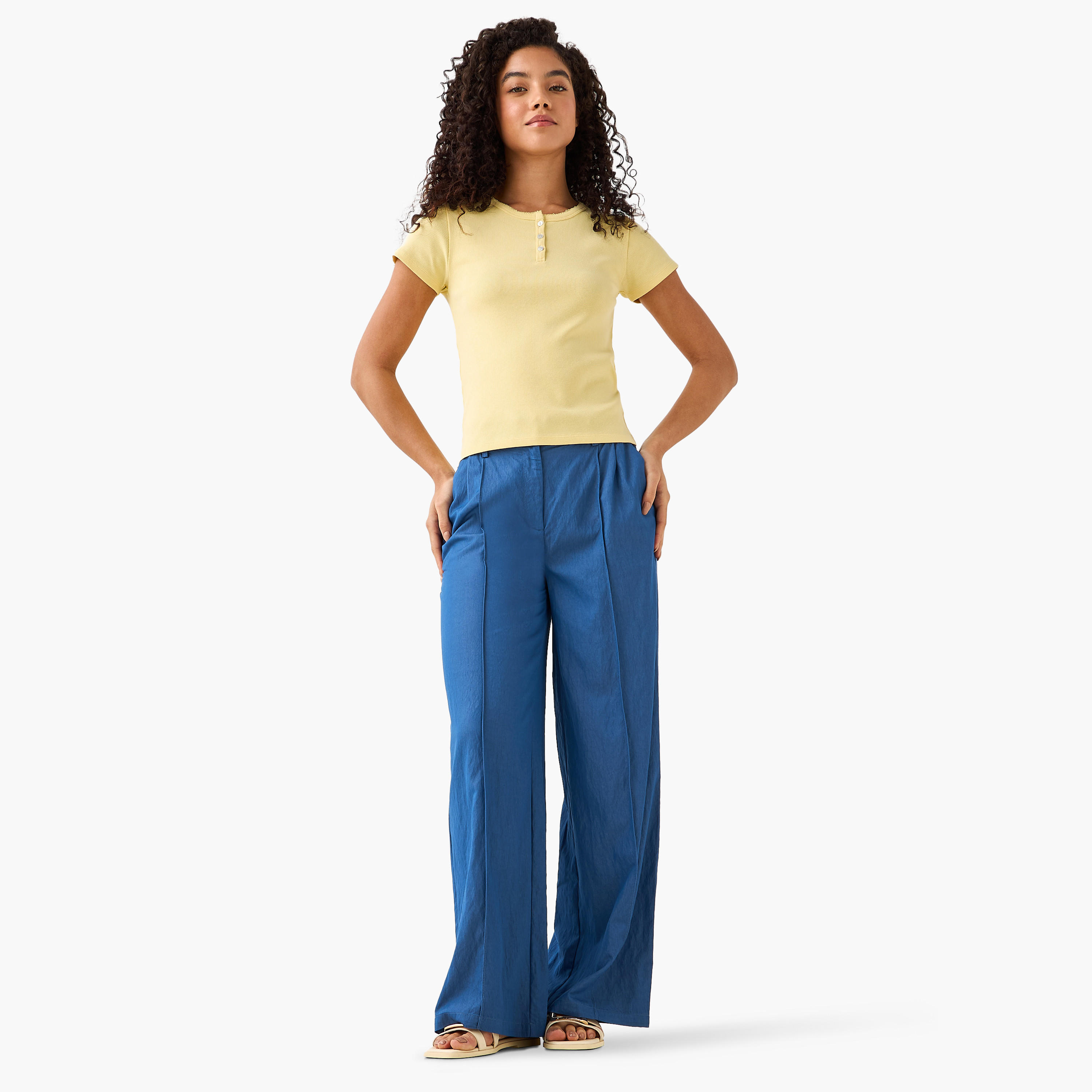 Relaxed Fit Mid-Rise Textured Trousers-women-clothing-coordsets-image-3