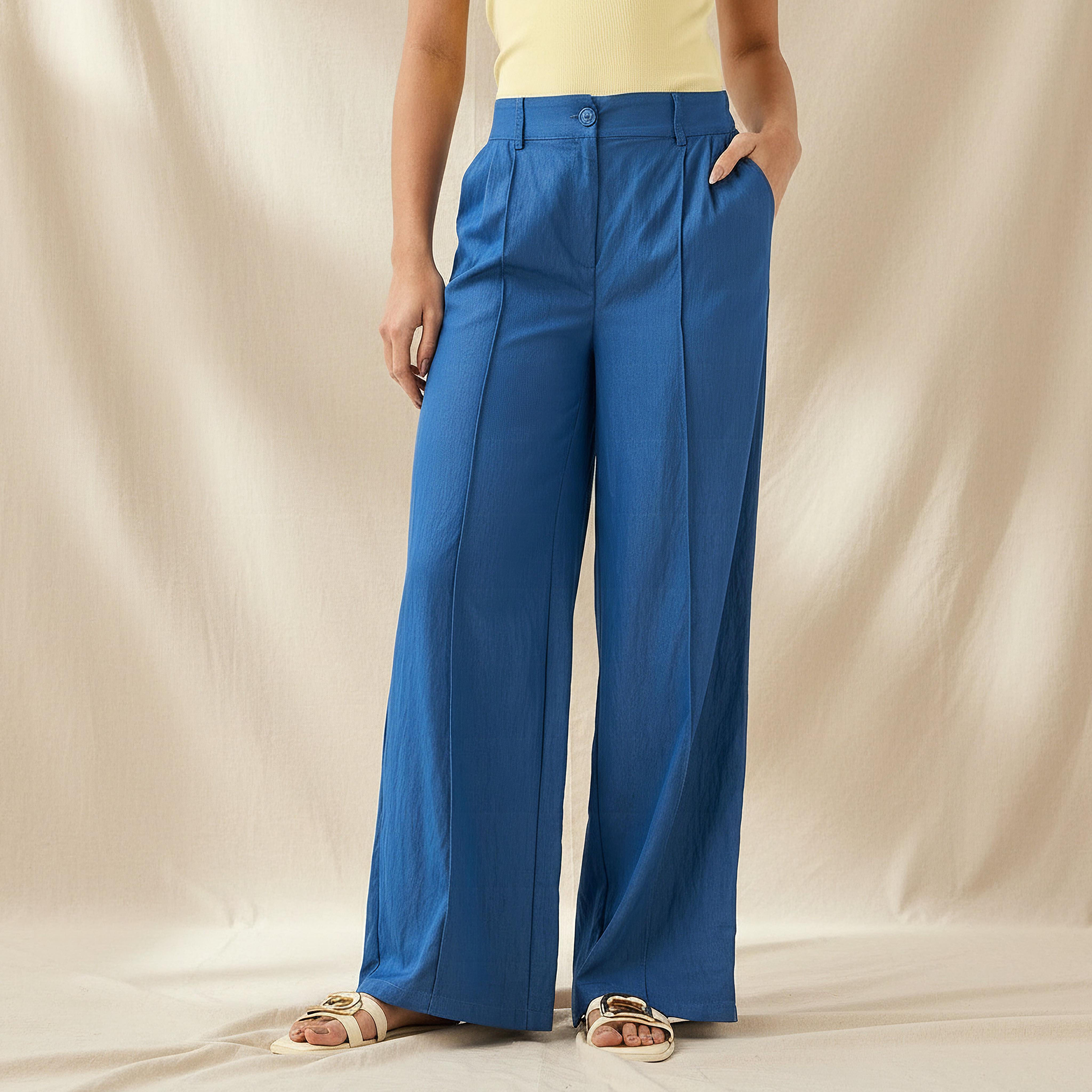 Relaxed Fit Mid-Rise Textured Trousers-women-clothing-coordsets-image-1