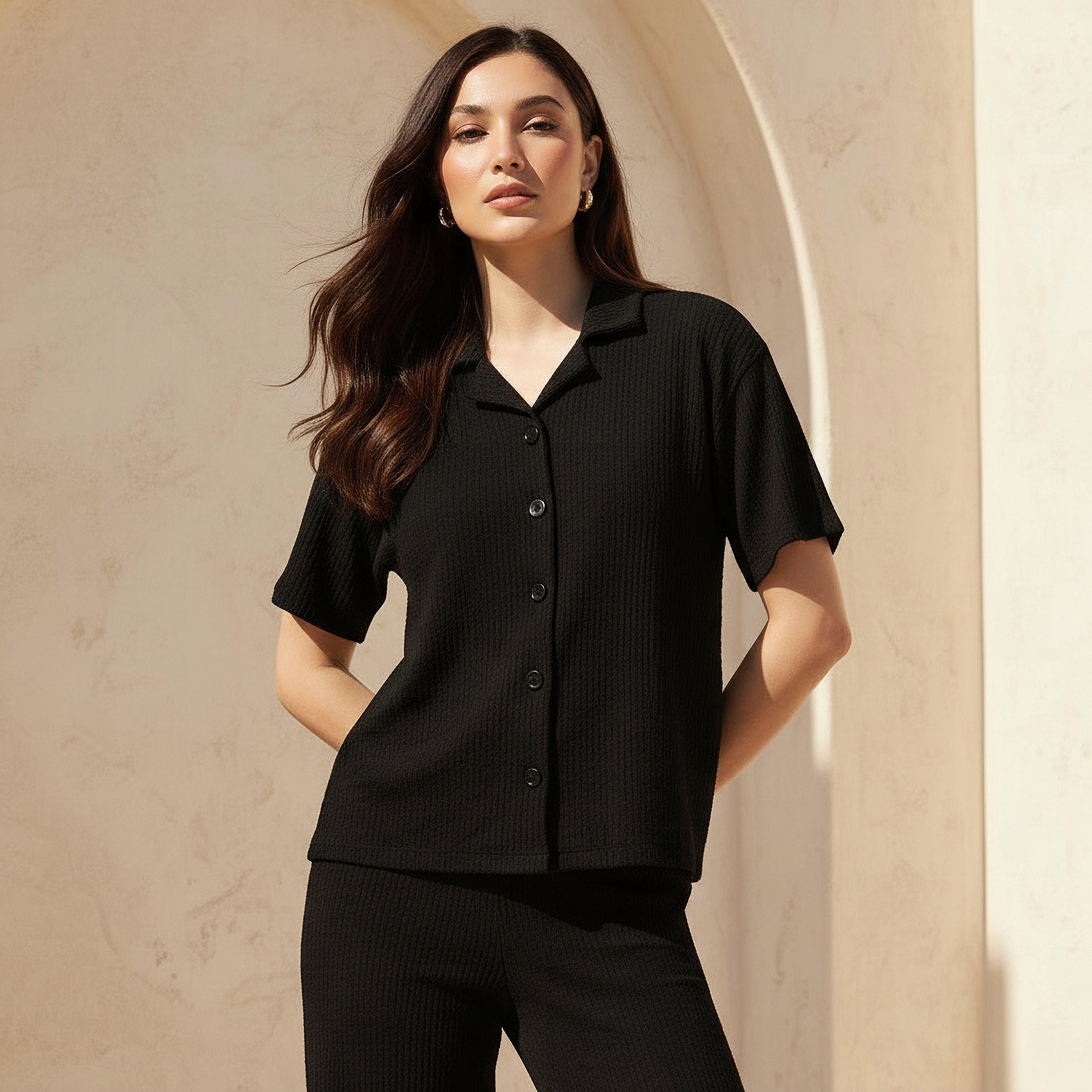 Regular Fit Shirt with Textured Detail-women-clothing-shirtsandblouses-shirts-image-1