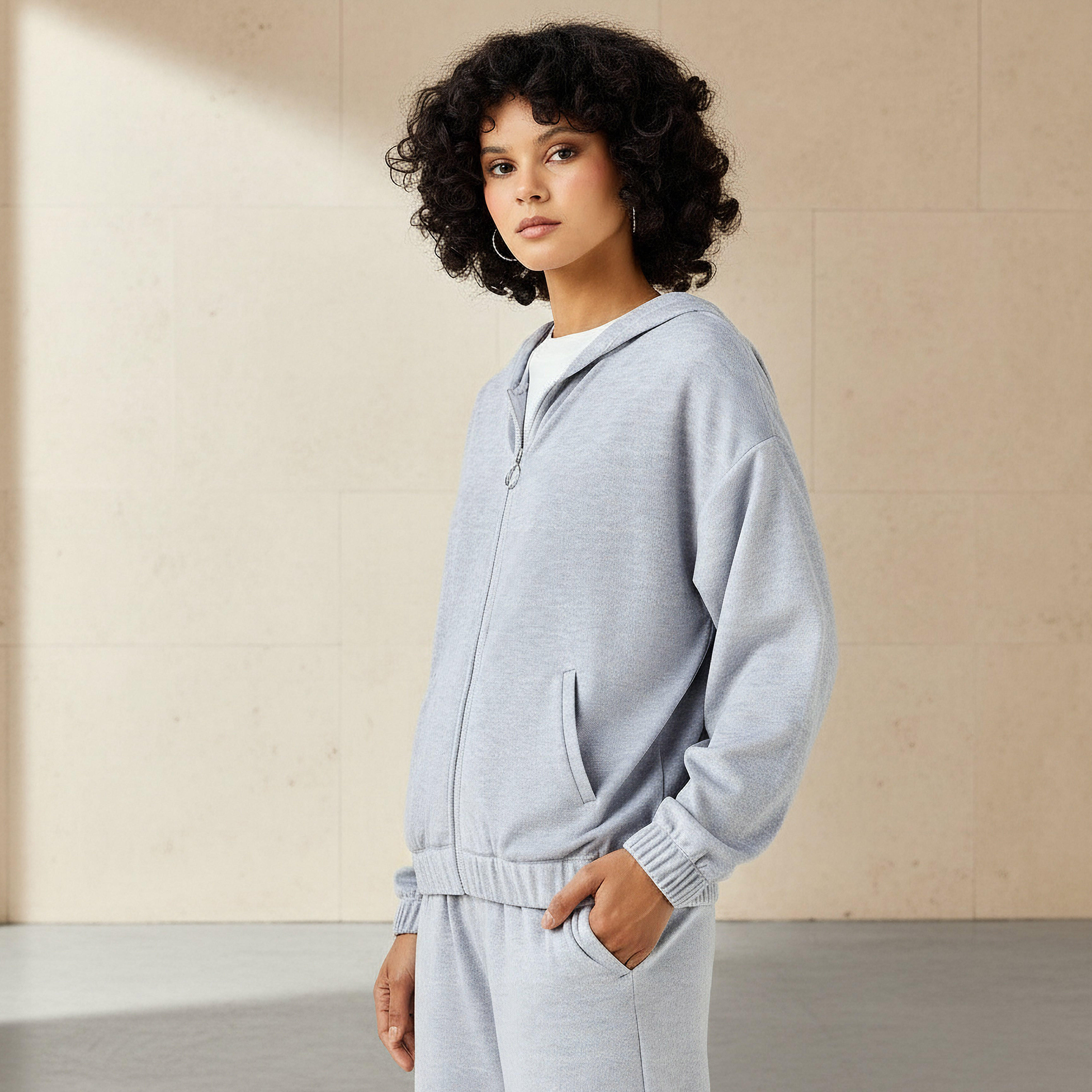Hoodie with Zip Closure-women-clothing-coordsets-image-1