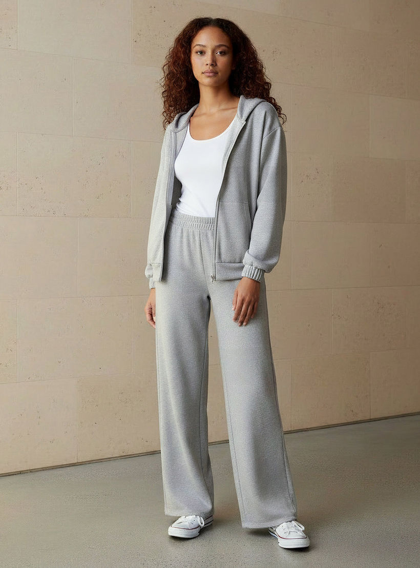 Hoodie with Zip Closure-women-clothing-coordsets-image-2