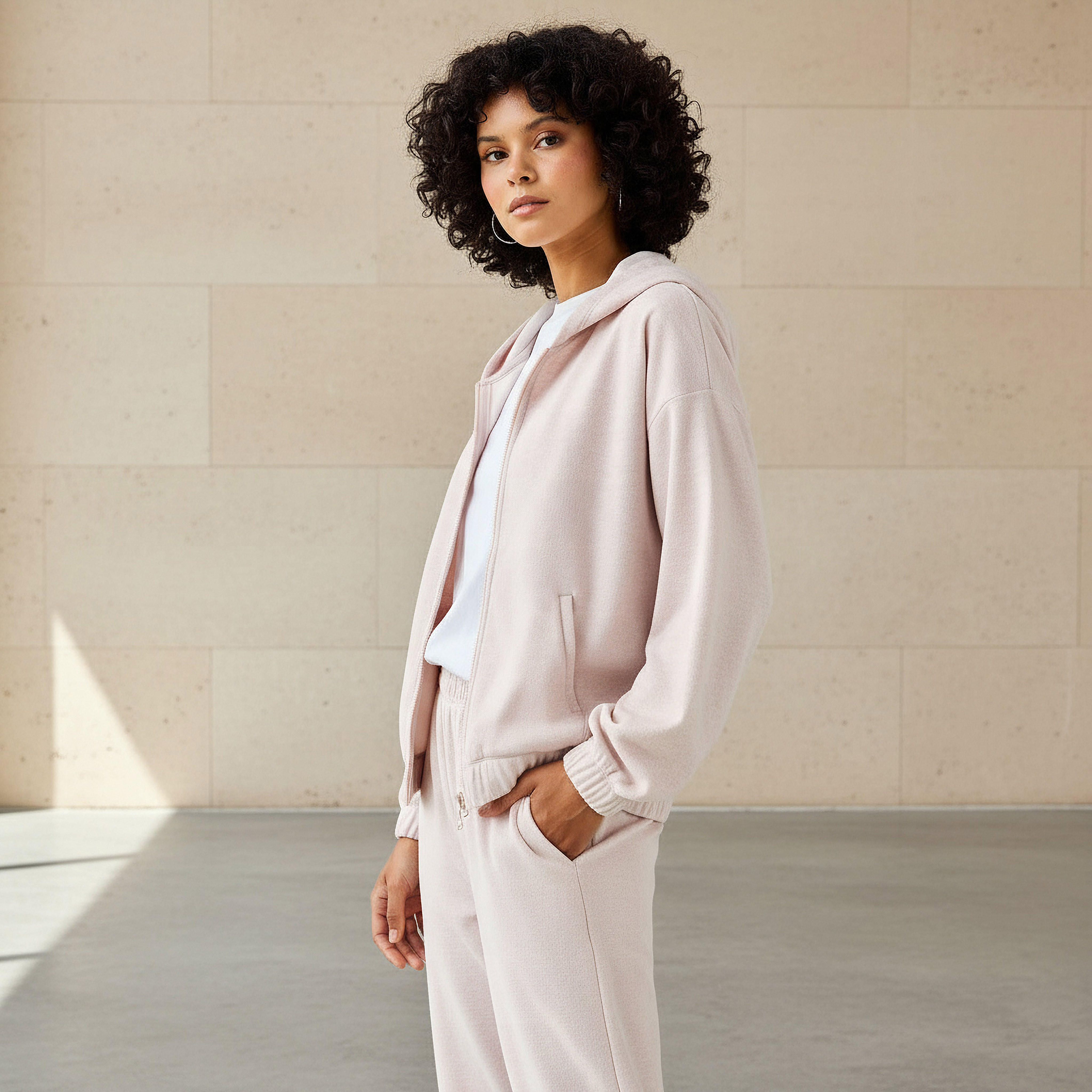 هودي بسحاب إغلاق-women-clothing-coordsets-image-1