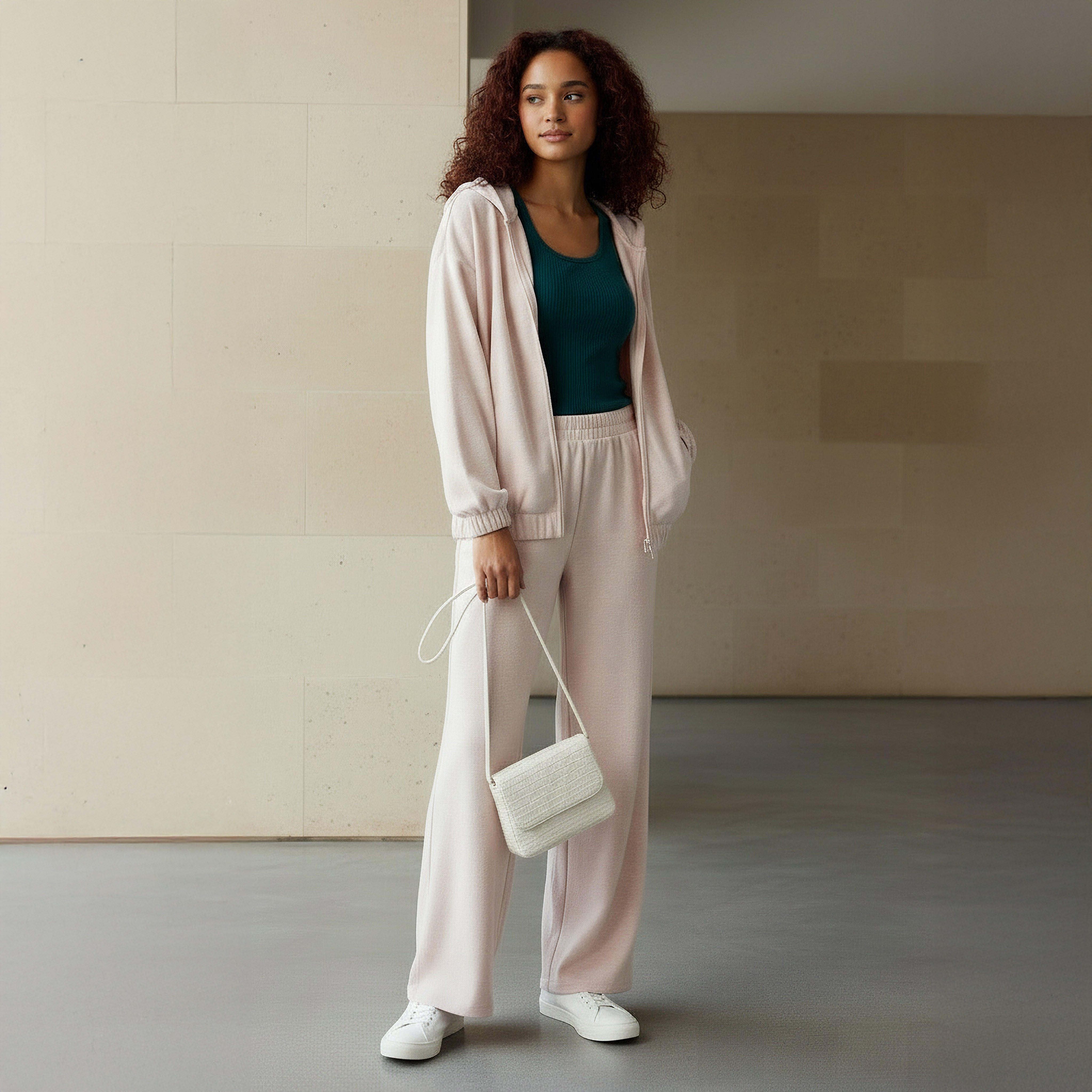 هودي بسحاب إغلاق-women-clothing-coordsets-image-2
