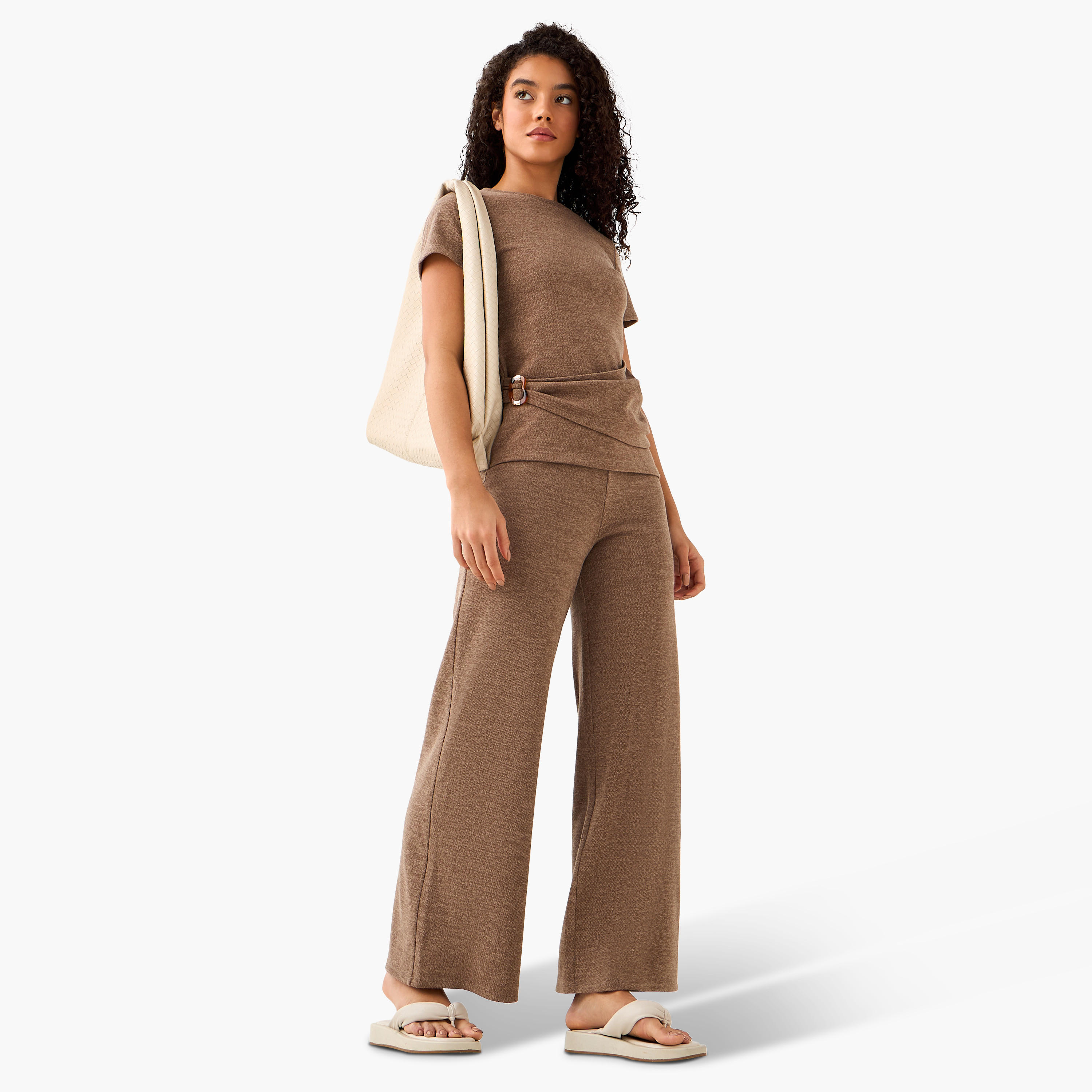 Relaxed Fit High-Rise Textured Pants-women-clothing-coordsets-image-3